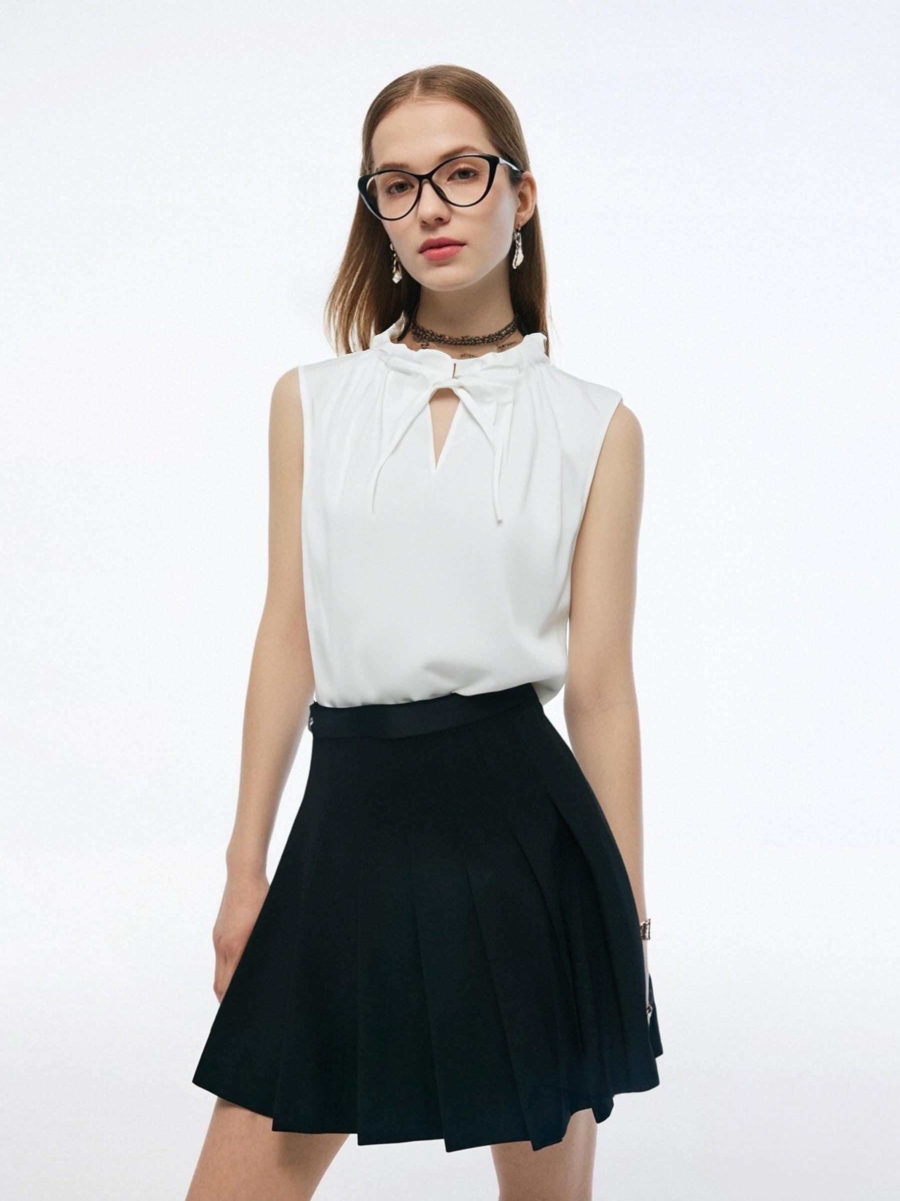 100% Cotton Ruffled Collar Women Sleeveless Blouse Product Image