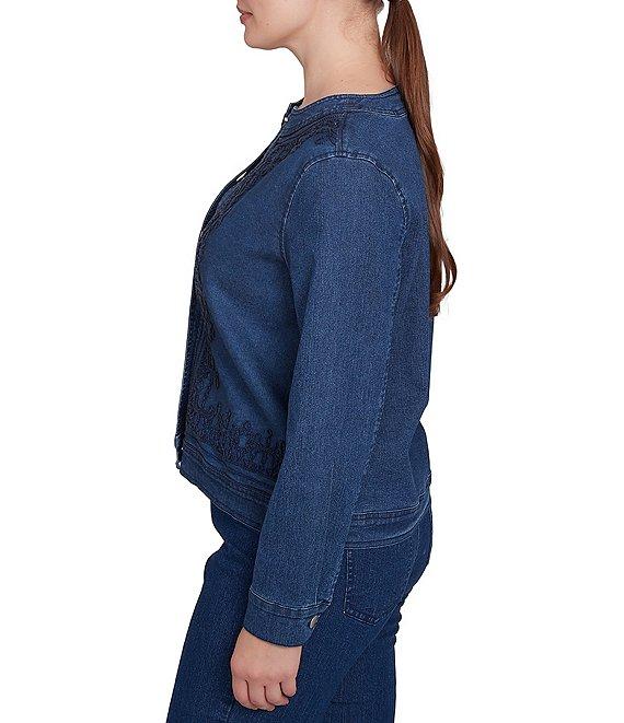 Ruby Rd. Embroidered Denim Round Neck Long Sleeve Button-Front Jacket Product Image