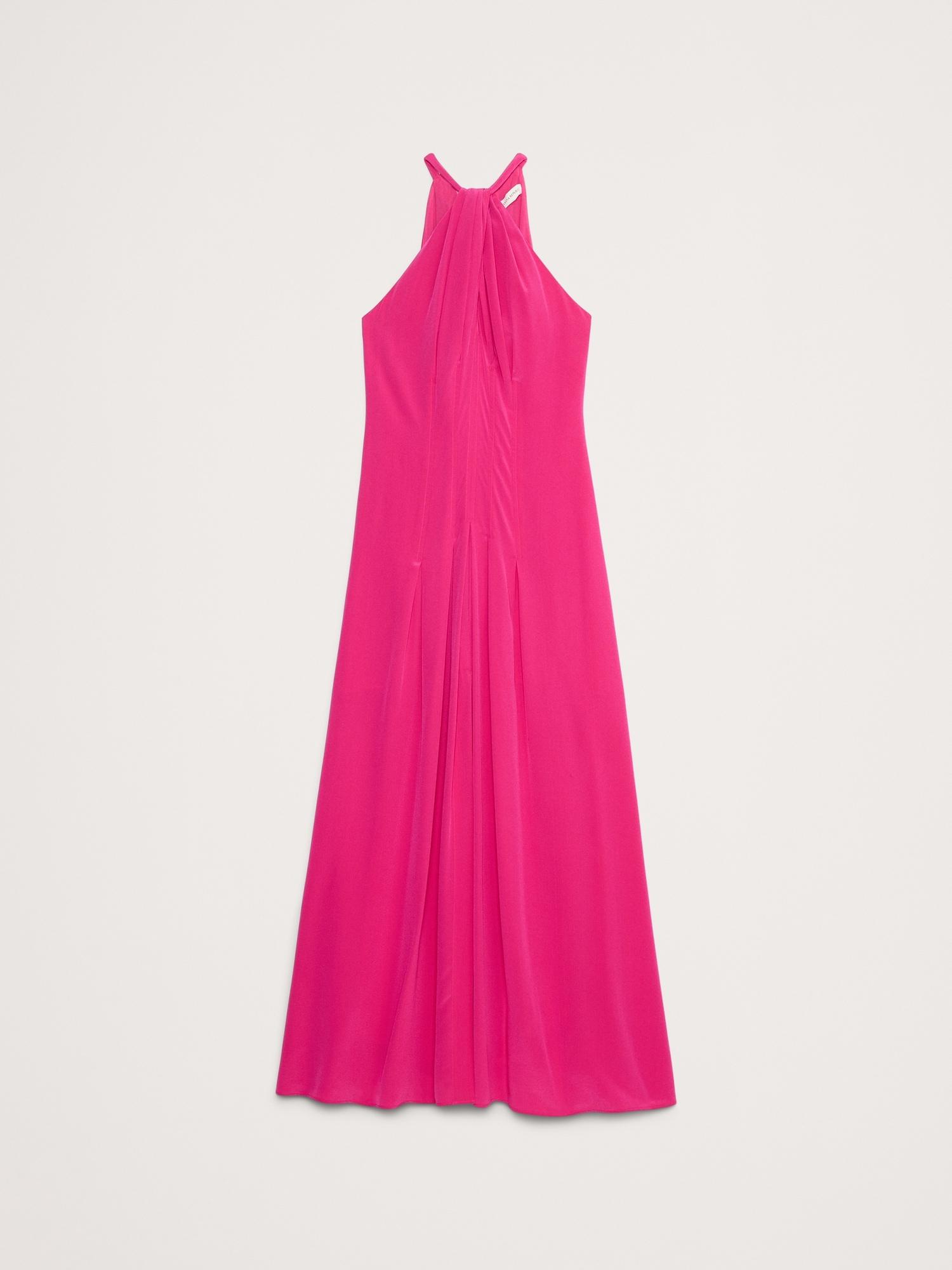 Matte Silk Halter Maxi Dress Product Image