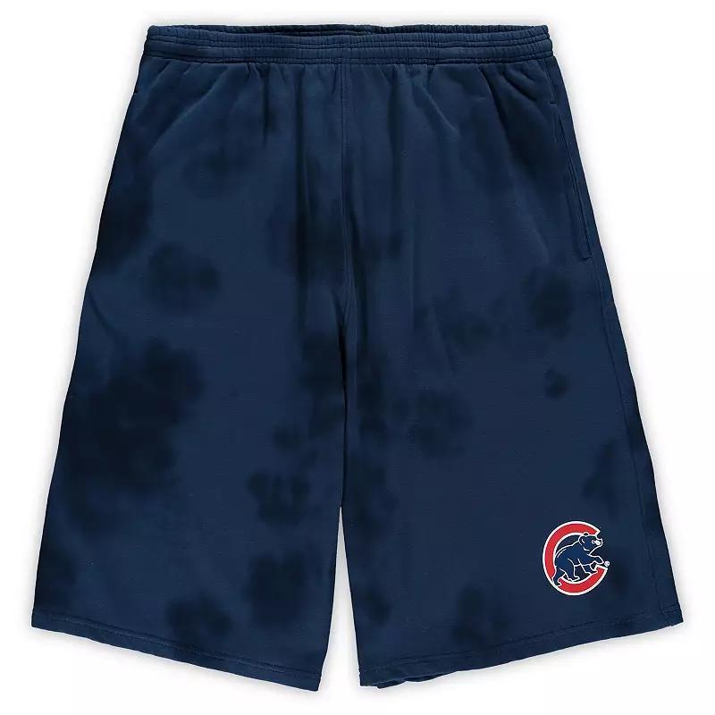Men's Navy Chicago Cubs Big & Tall Tye Dye Fleece Shorts,  Product Image