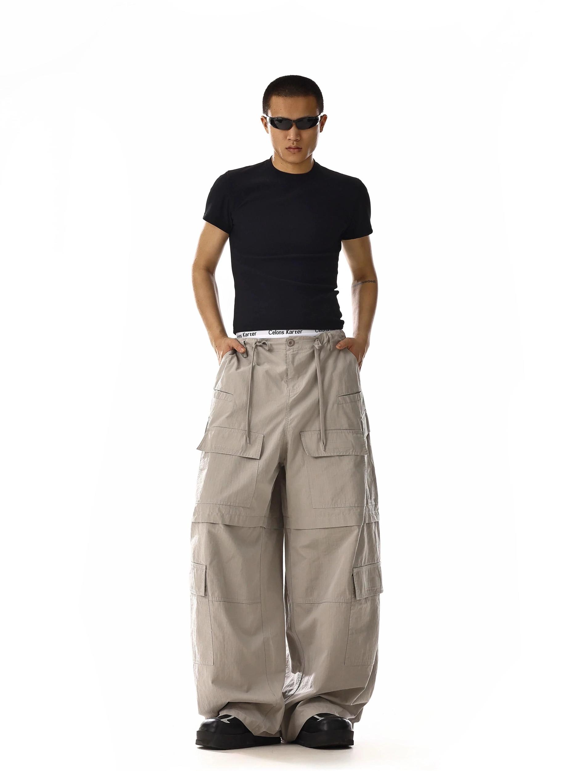 RT No. 18164 CREAM GRAY CARGO STRAIGHT PANTS Product Image