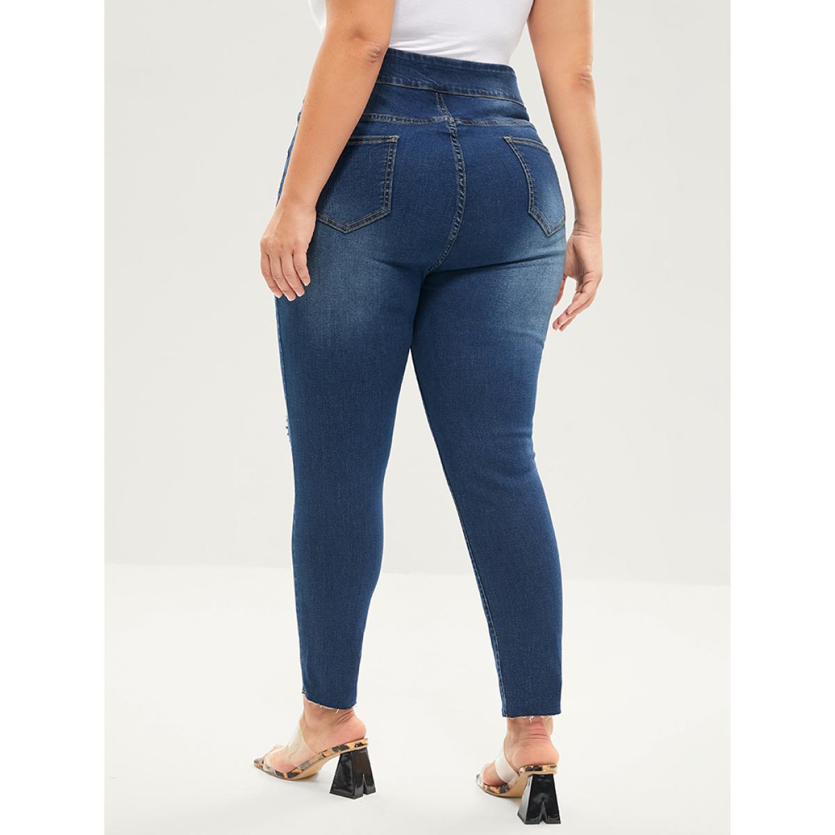 Plus Size Skinny Very Stretchy High Rise Medium Wash Sculpt Waist Jeans Women DarkBlue Casual Plain Tummy control High stretch Pocket Jeans BloomChic 14/1X Product Image