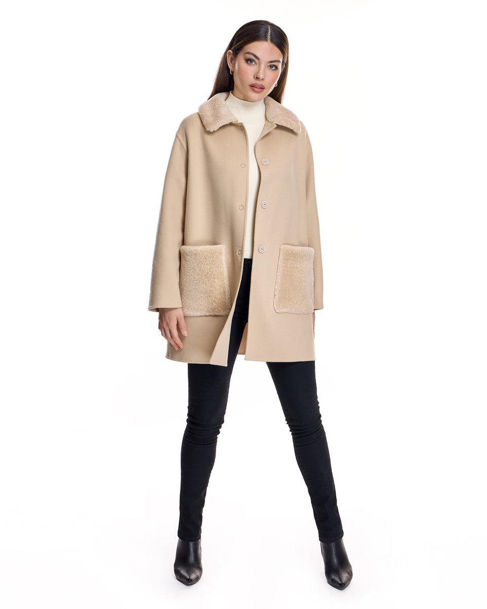 Woolblend Walking Coat with Shearling Trim Product Image
