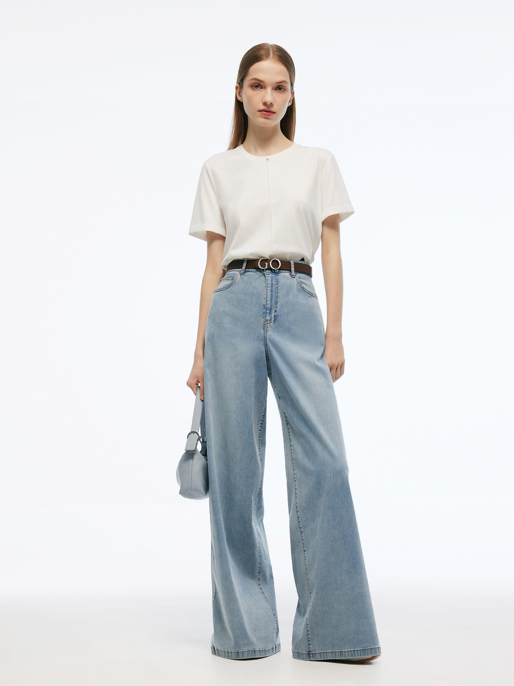 Denim Adjustable Waist Women Wide Leg Jeans Product Image