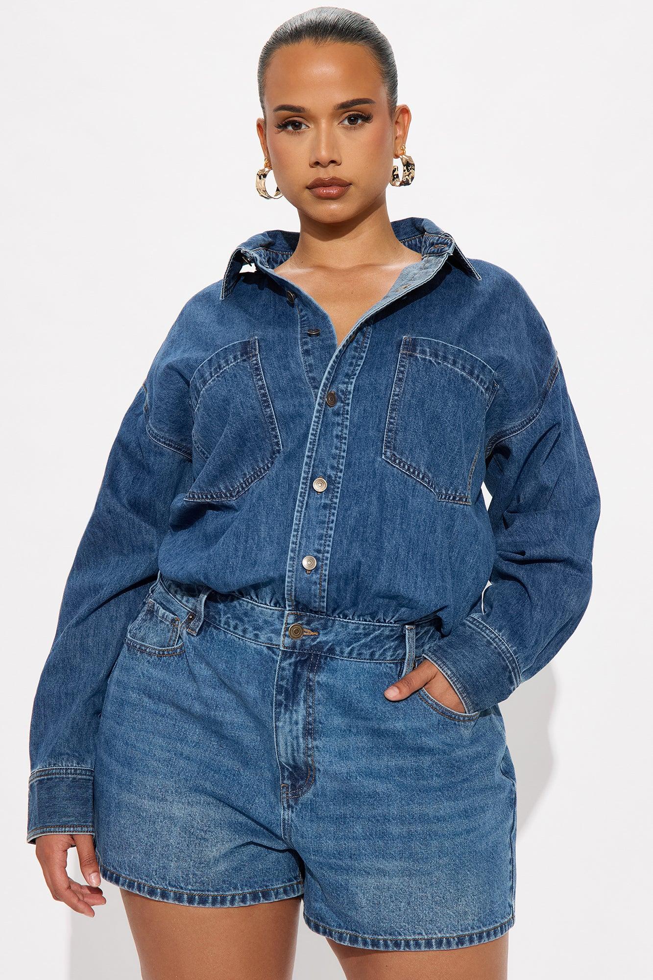 Farmer's Market Cutie Denim Romper - Medium Wash Product Image
