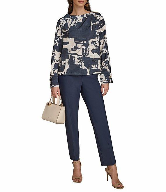 Donna Karan Gold Hardware Shoulder Crew Neck Long Sleeve Top Product Image