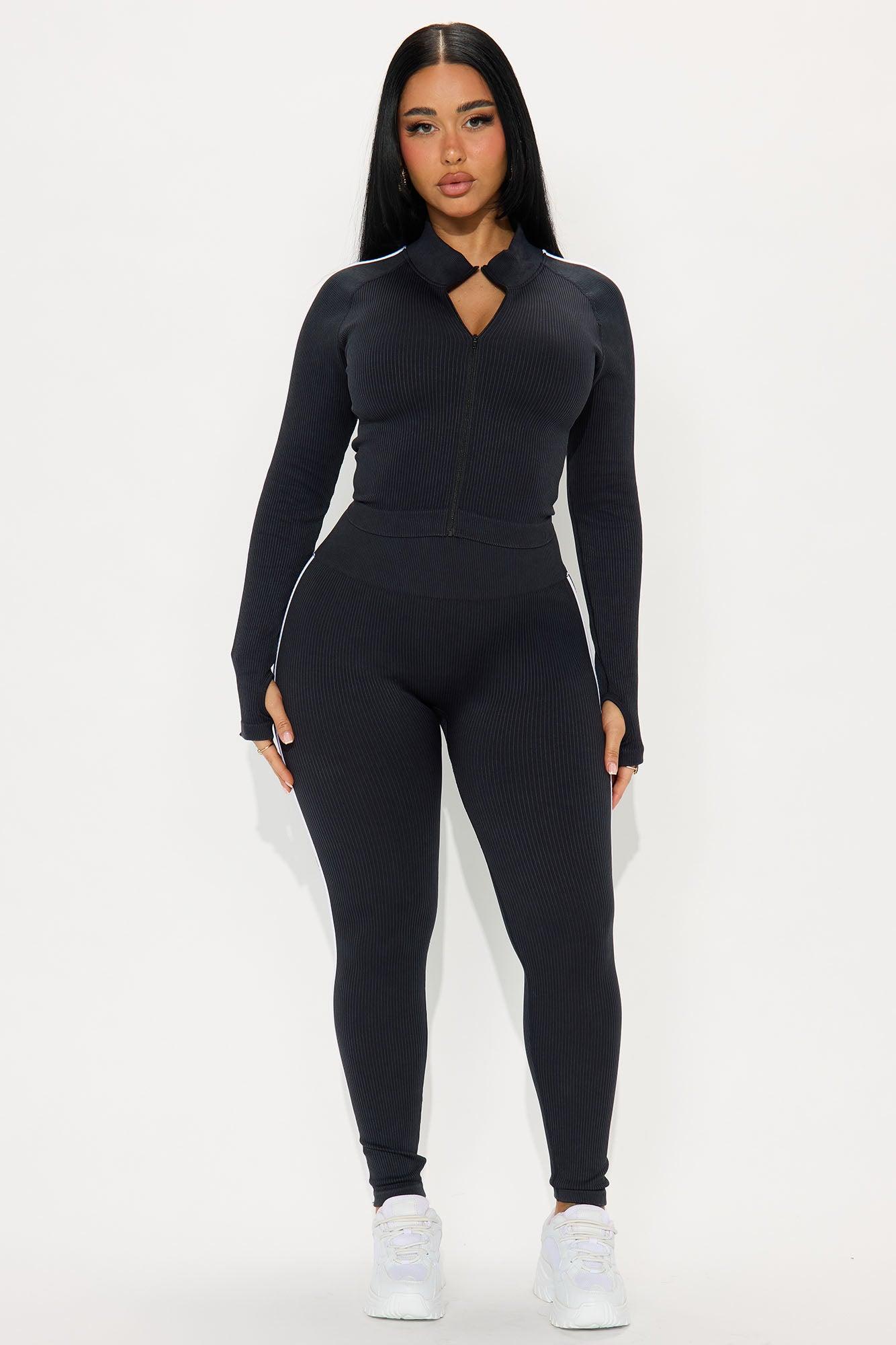 Court Social Seamless Ribbed Active Jacket - Black Product Image