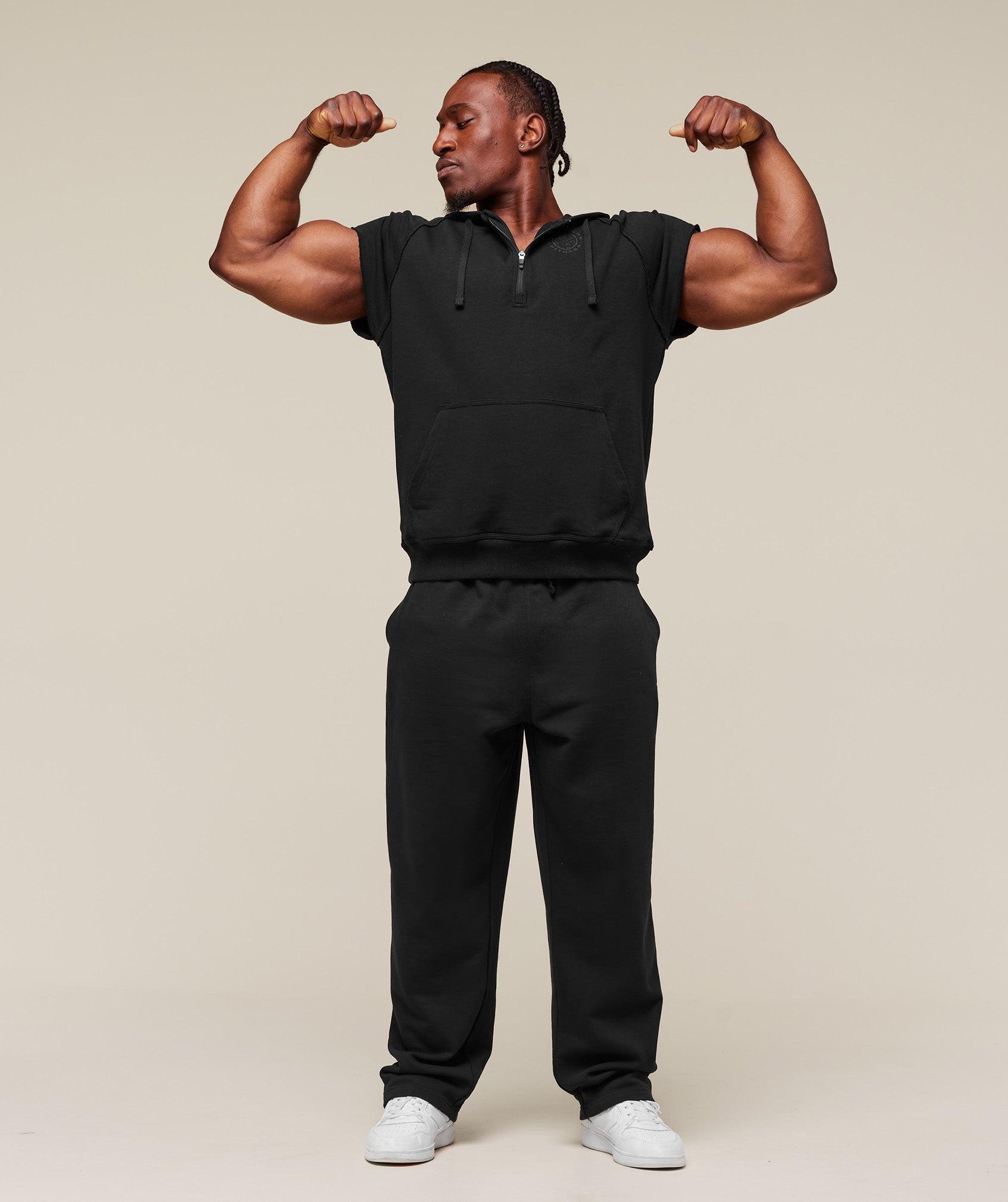 Gymshark Legacy 1/4 Zip Cap Sleeve Hoodie - Black Male Product Image