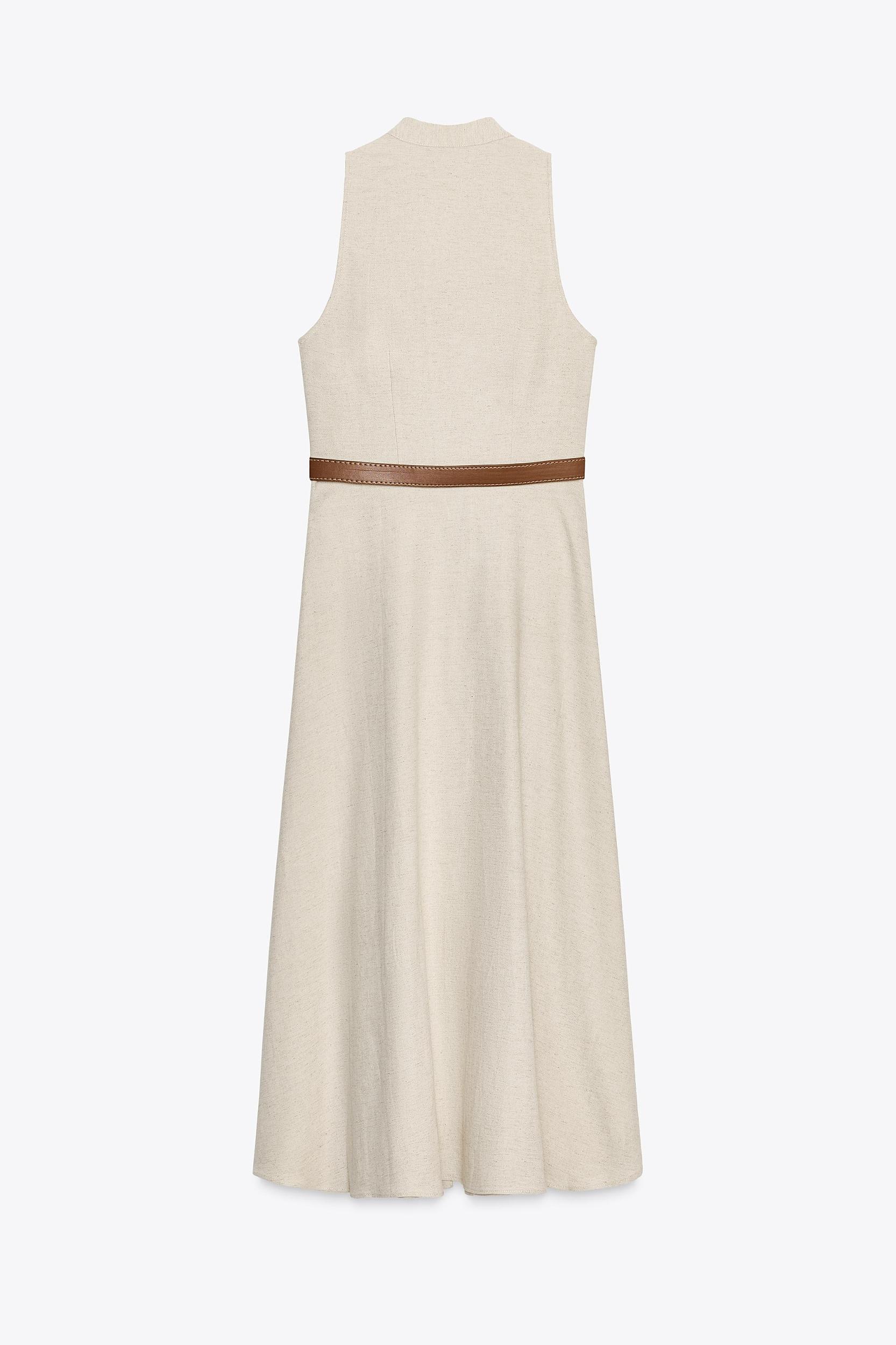 BELTED LINEN MIDI DRESS Product Image