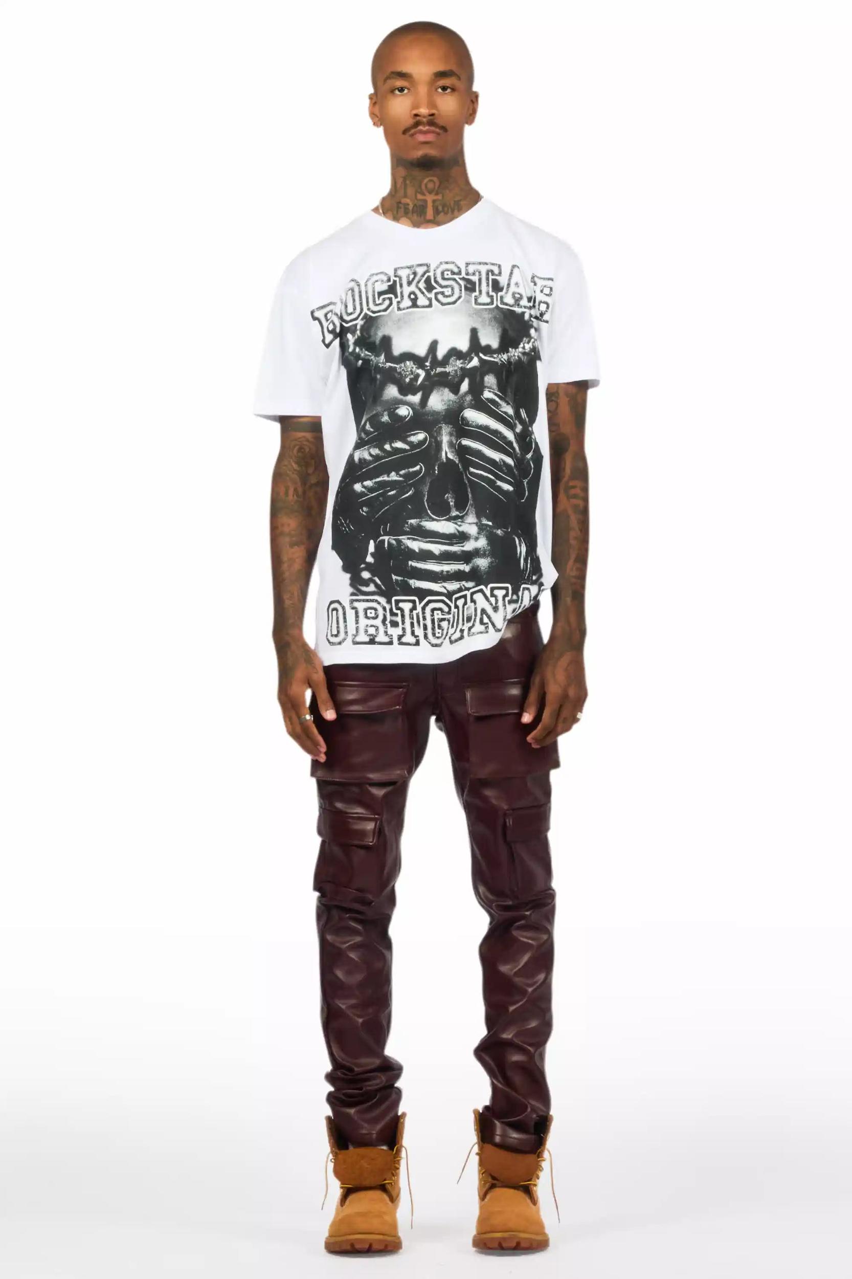 Kap Burgundy Skinny Faux Leather Fit Jean Male Product Image