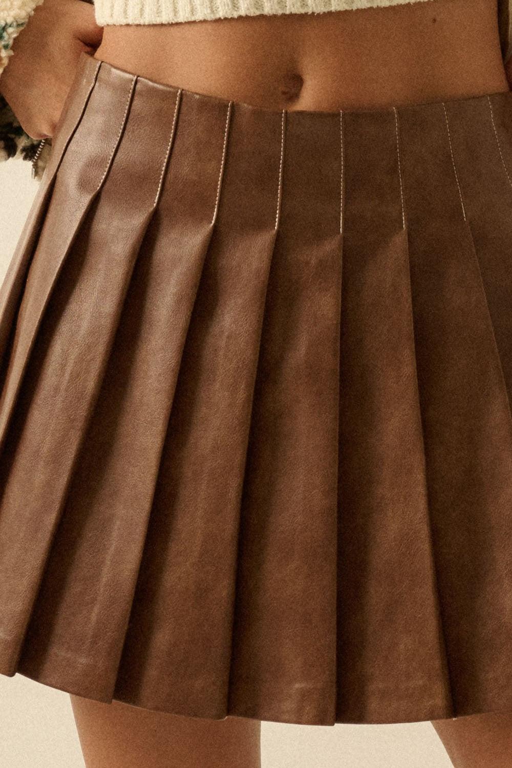 Faux Leather Pleated Mini Skirt Product Image