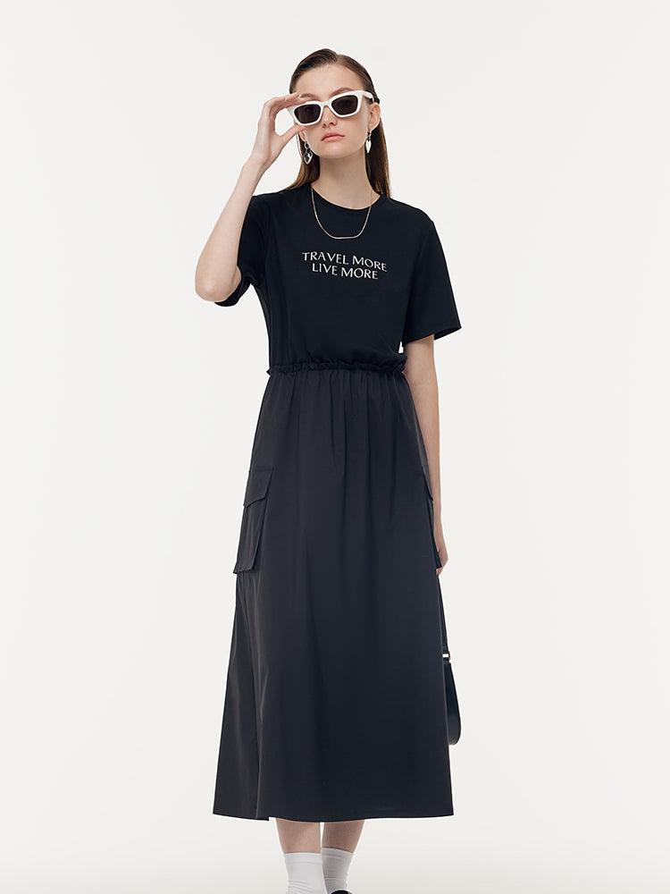 Cotton Patchwork Gathered Waist Women Maxi Dress Product Image