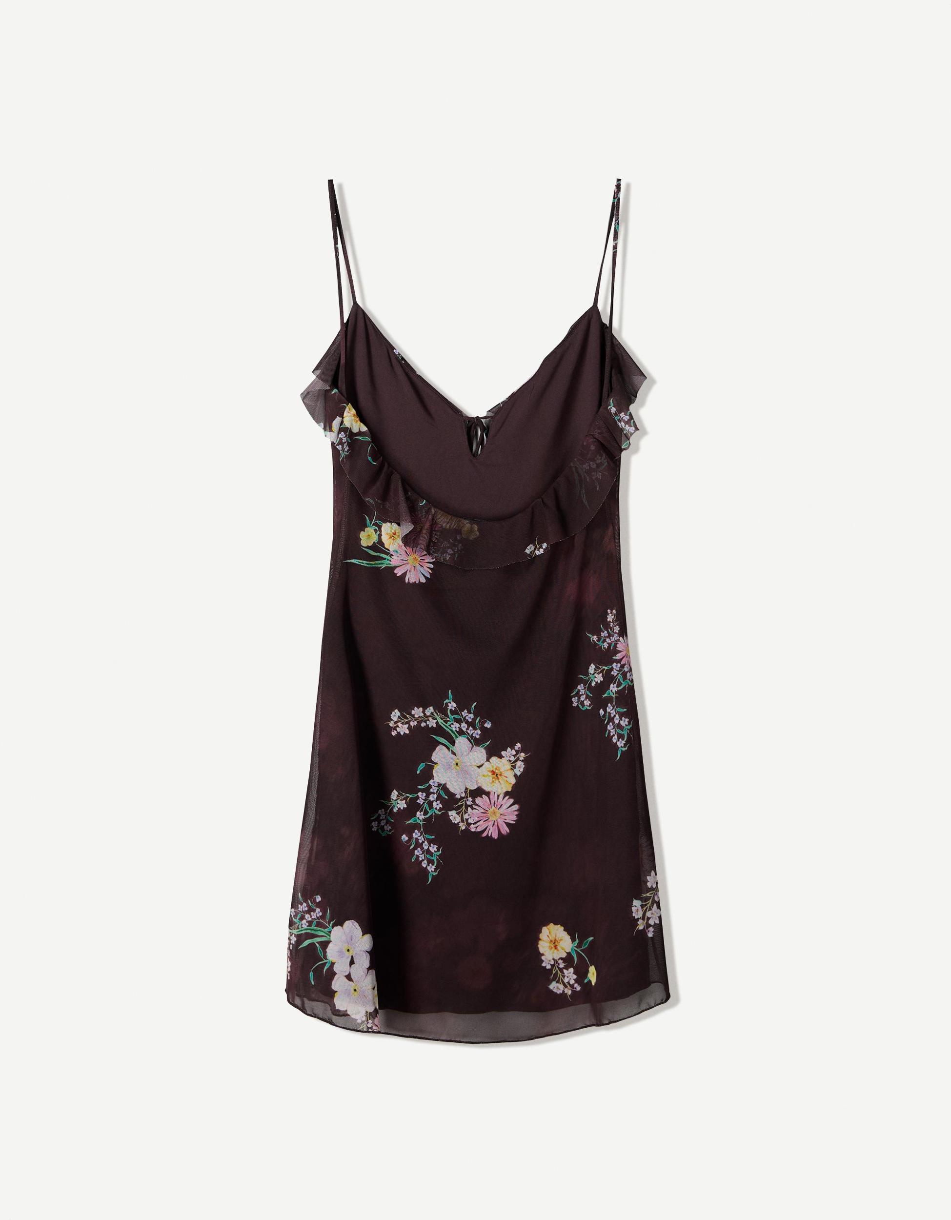 Printed tulle mini dress with straps Product Image