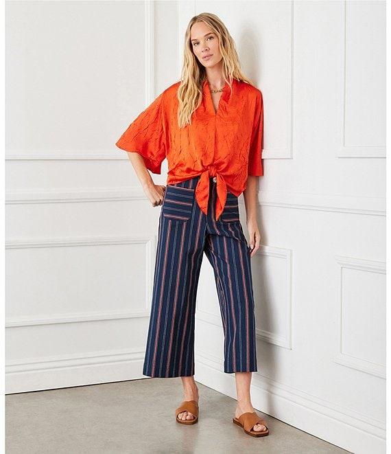 Karen Kane Striped High Rise Wide Leg Cropped Pants Product Image