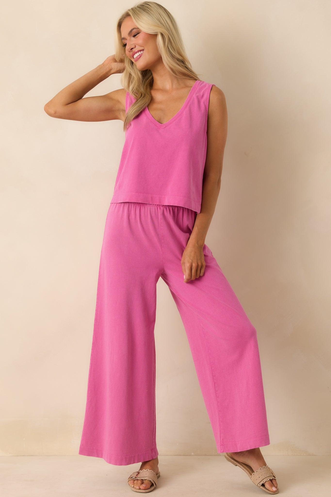 Z Supply Pink Sloane V-Neck Cotton Jersey Top Product Image