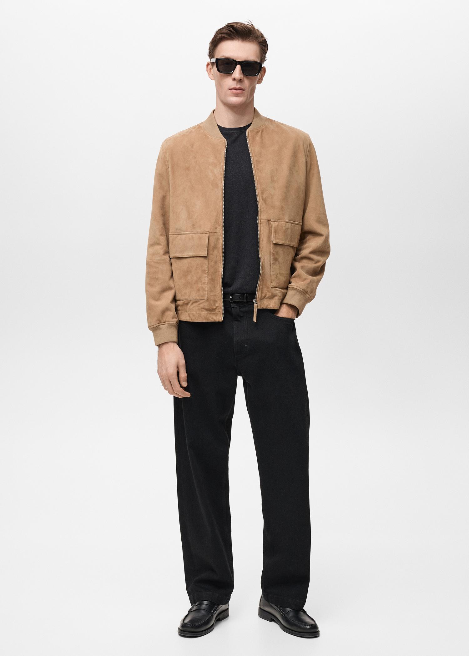 Suede leather bomber jacket - Men | MANGO USA Product Image