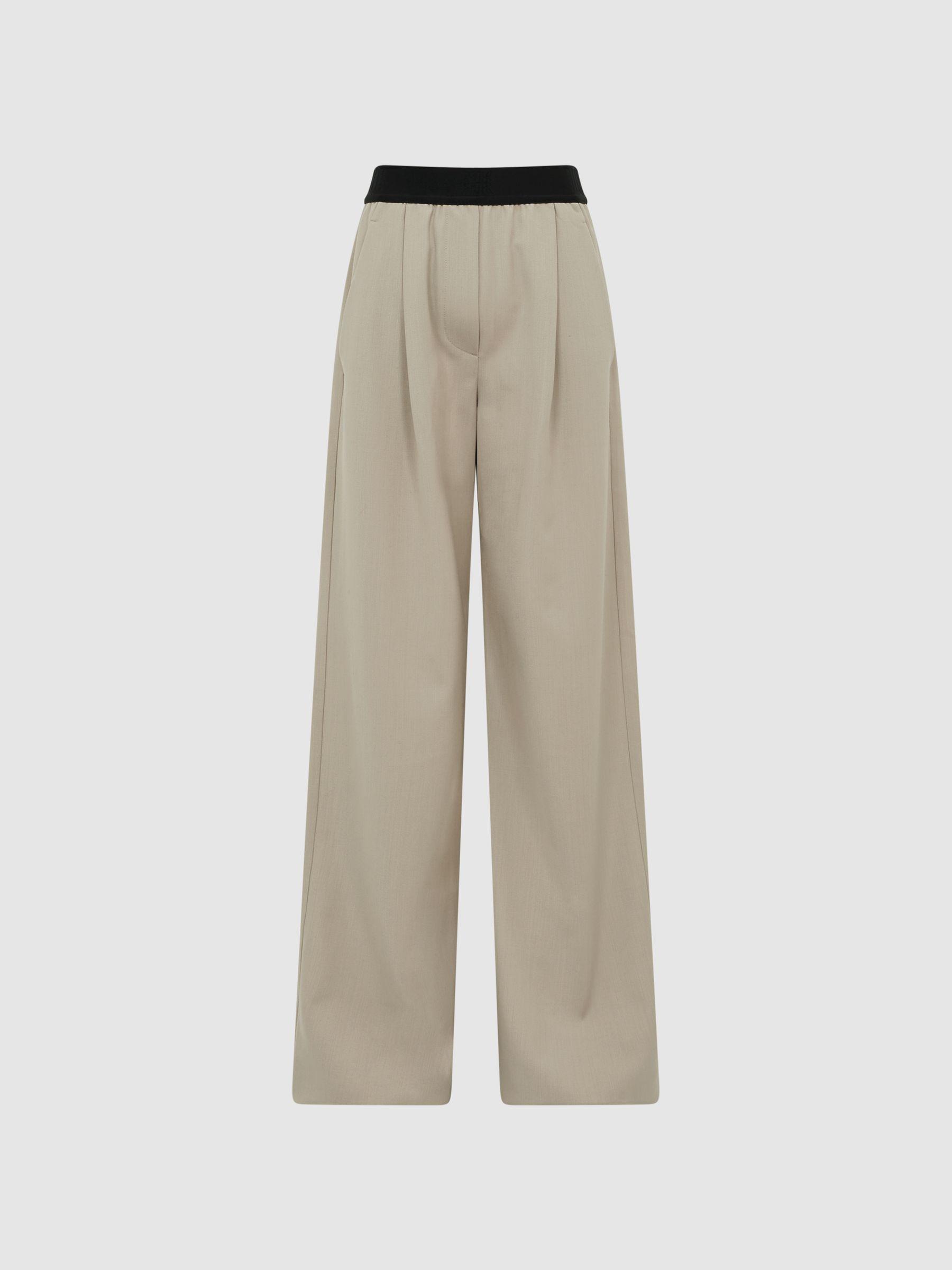 Wide Leg Elasticated Waist Trousers in Stone Product Image