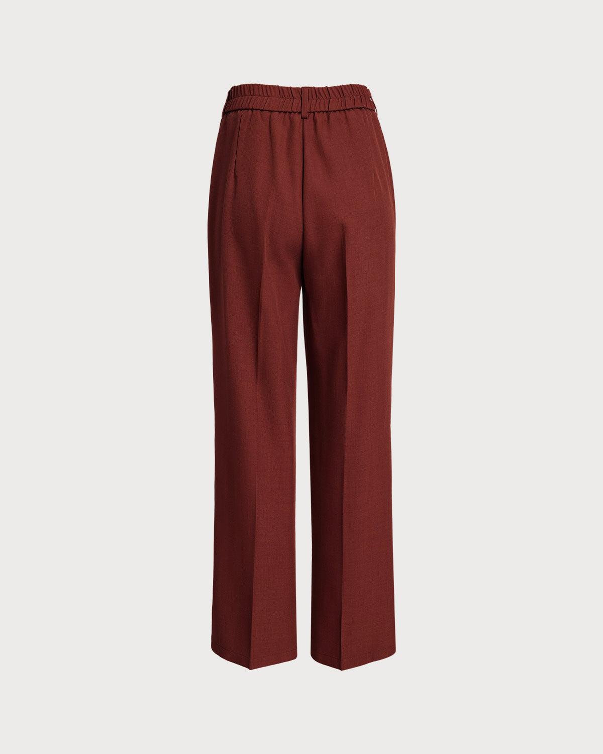Red Elastic Waist Straight Pants Product Image