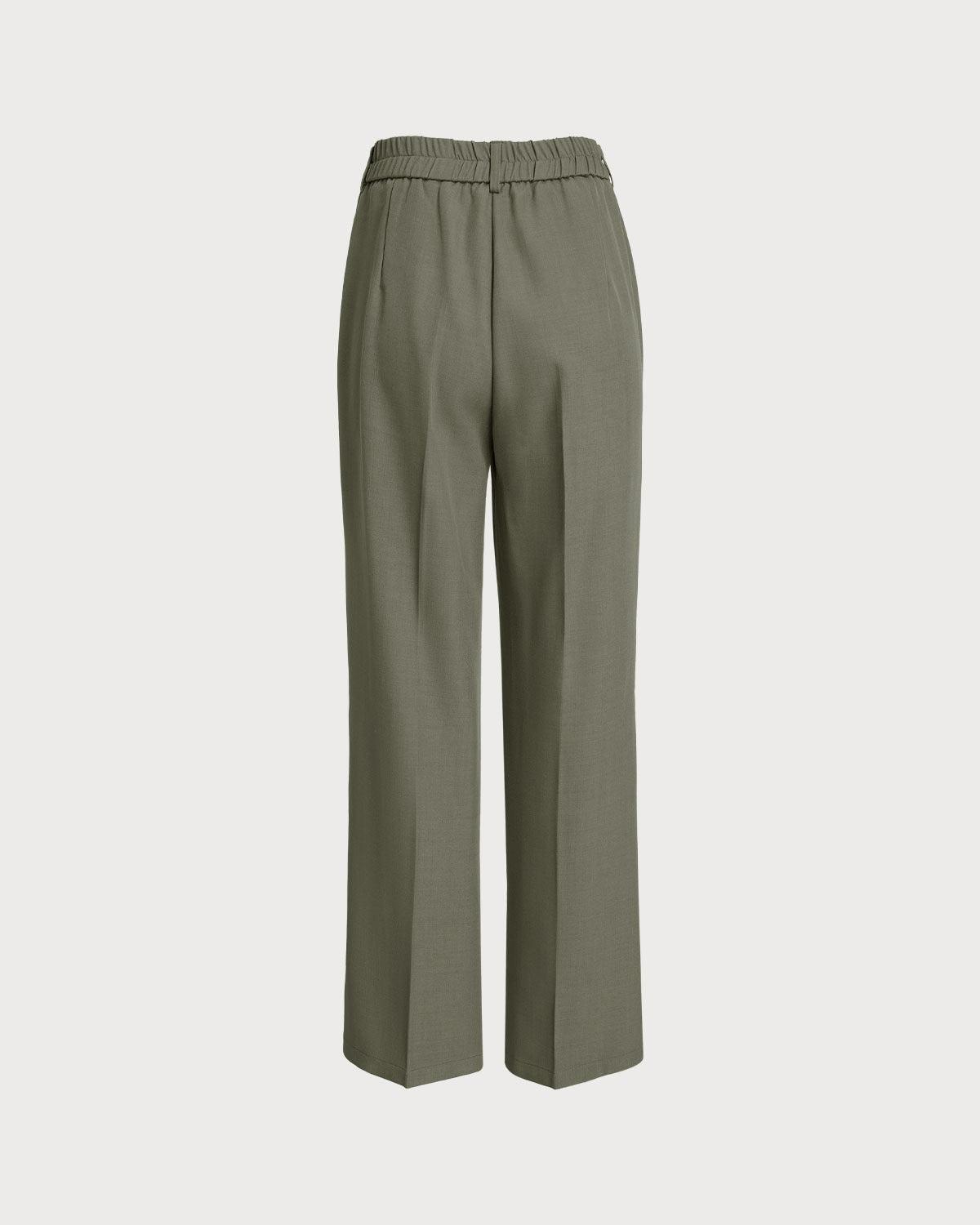 Green Elastic Waist Straight Pants Product Image