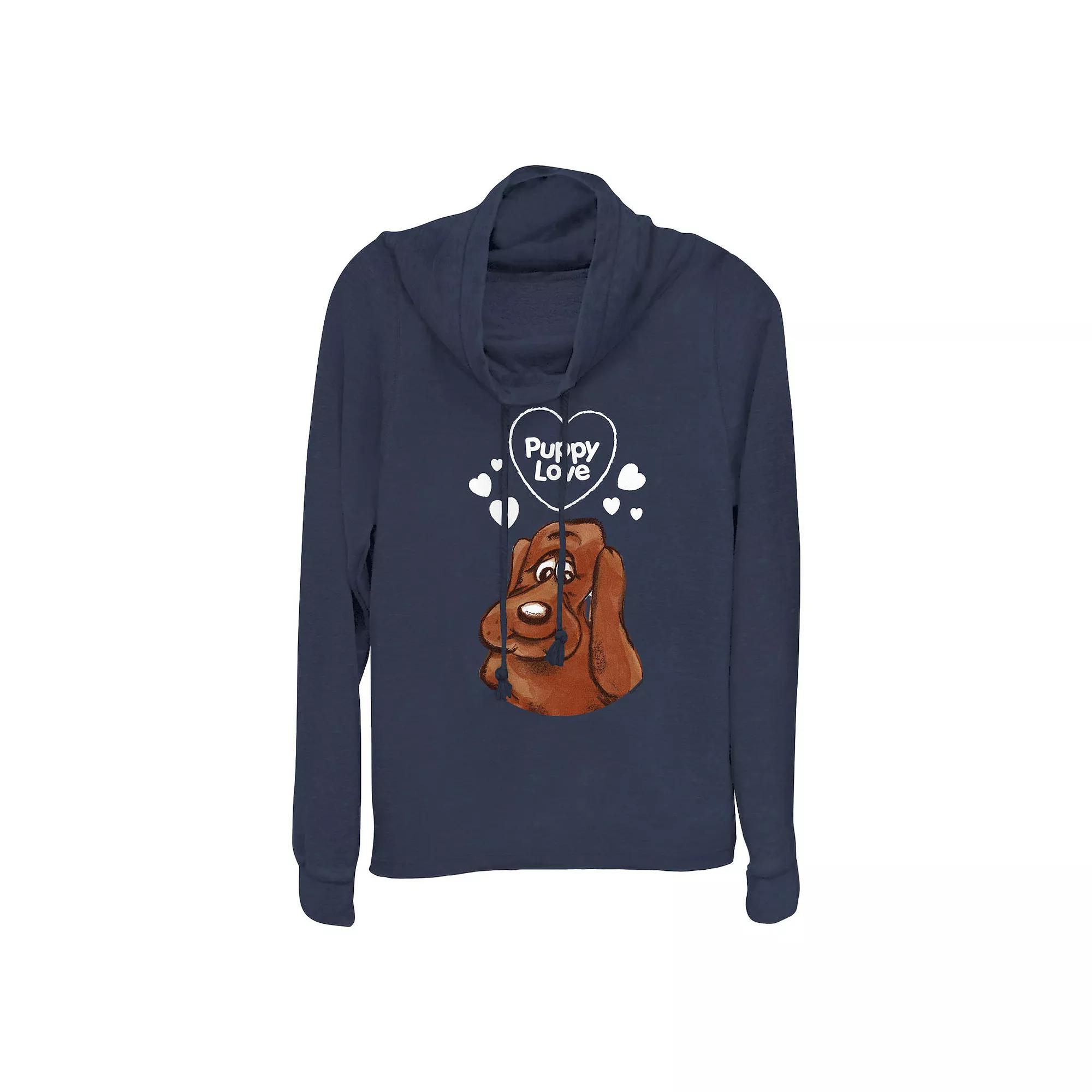 Plus Size Pound Puppies Puppy Love Cowlneck Graphic Lightweight Long Sleeve, Women's, Size: 2XL, Blue Product Image