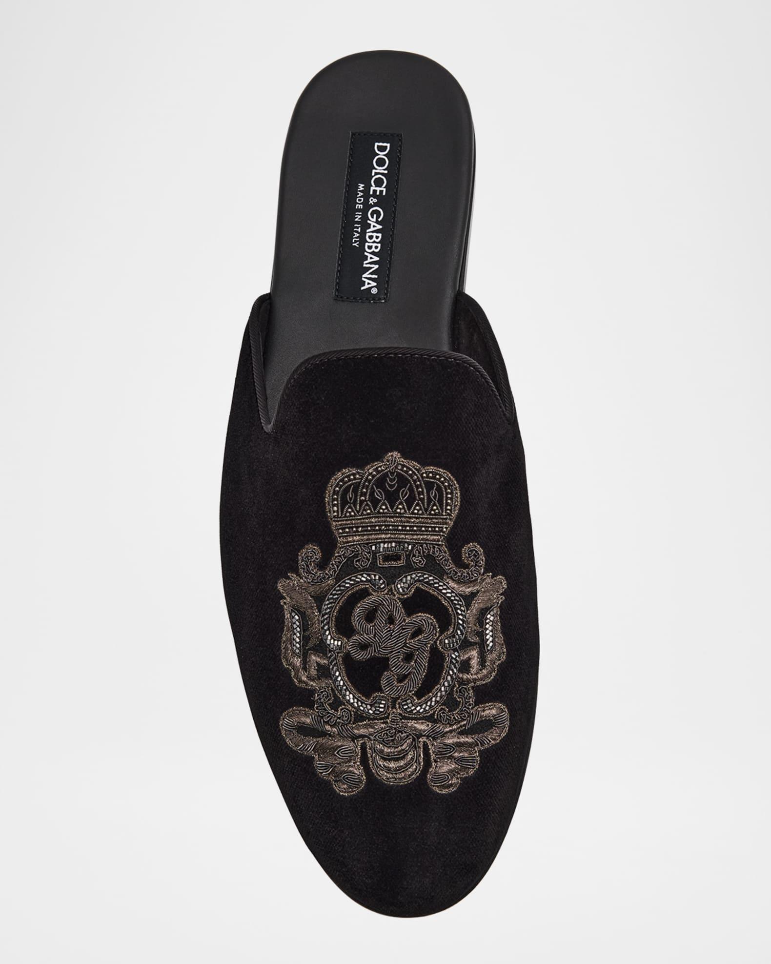 Men's Coat of Arms Embroidered Velvet House Slippers Product Image