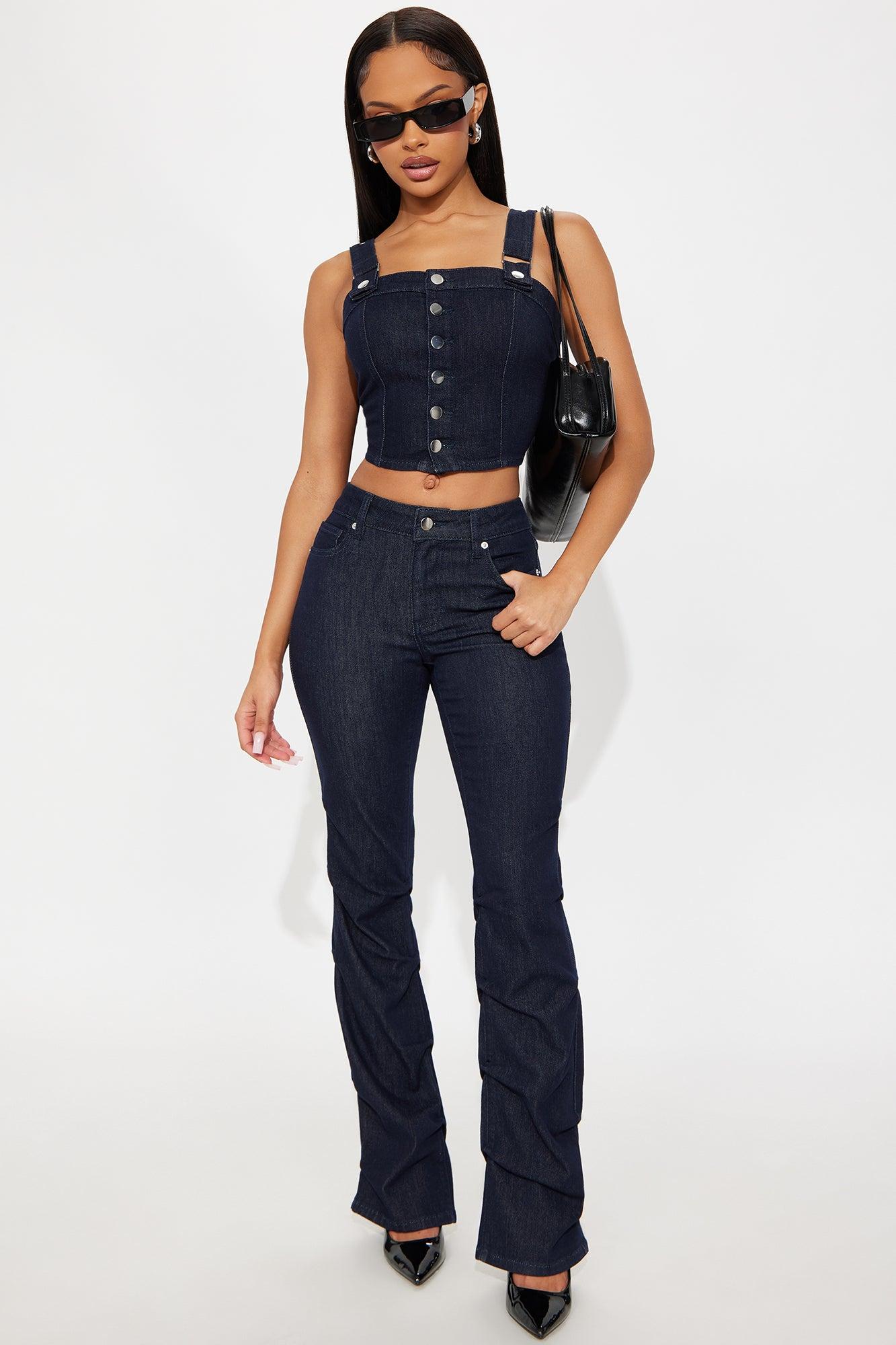 Clocked Out Denim Overall Top - Dark Wash Female Product Image
