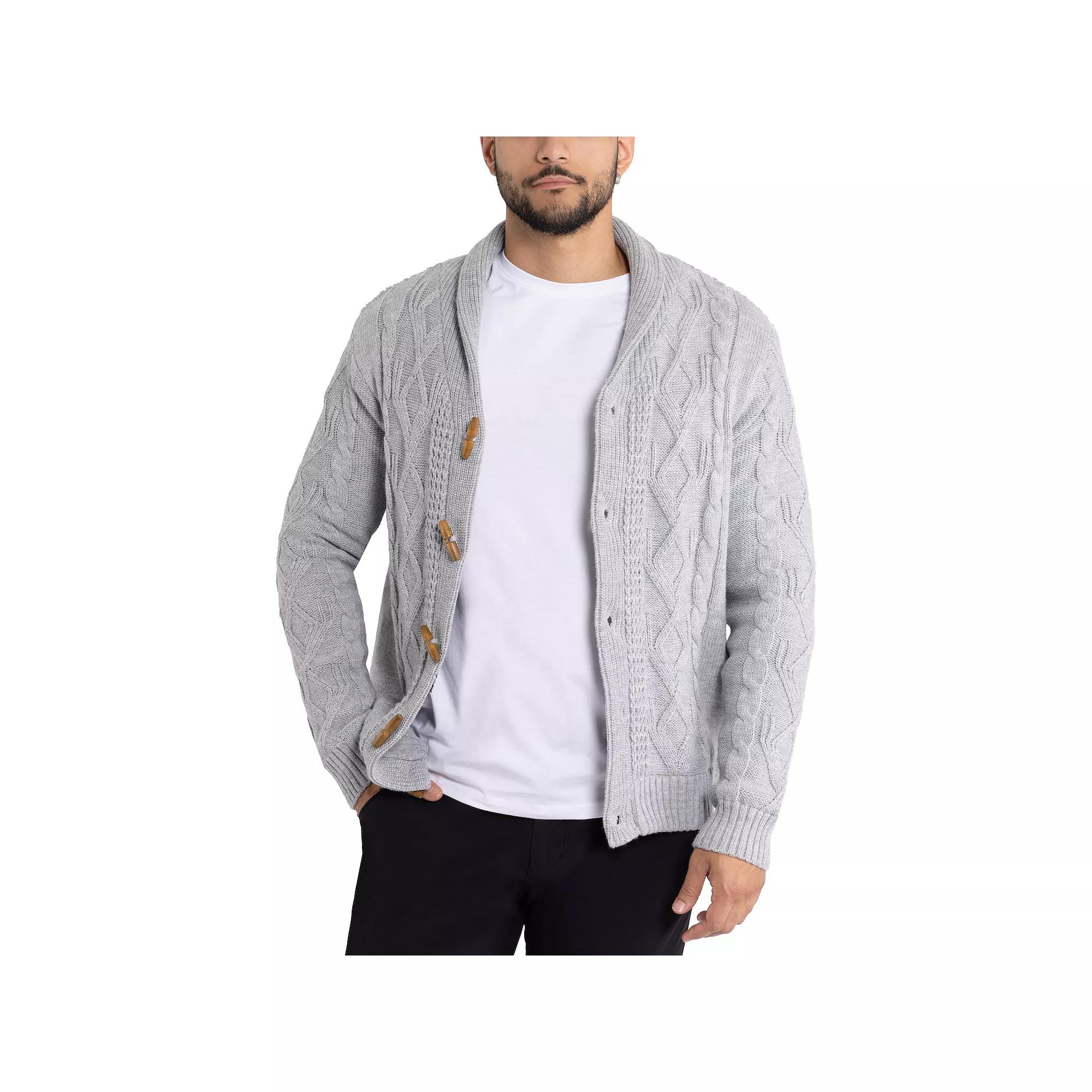 Men's Xray Regular-Fit Fleece-Lined Shawl-Collar Cable-Knit Cardigan Sweater,  Product Image