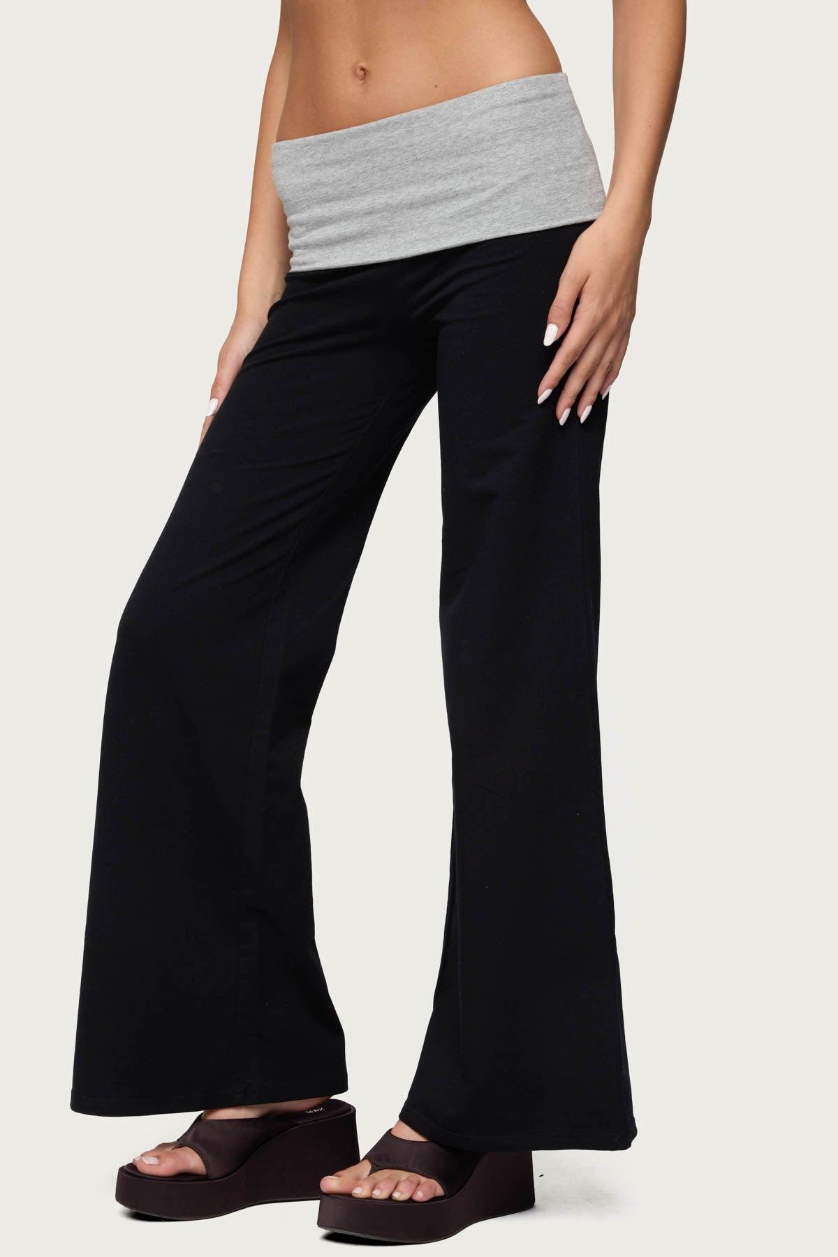 Wide Leg Contrast Fold Over Pants Product Image