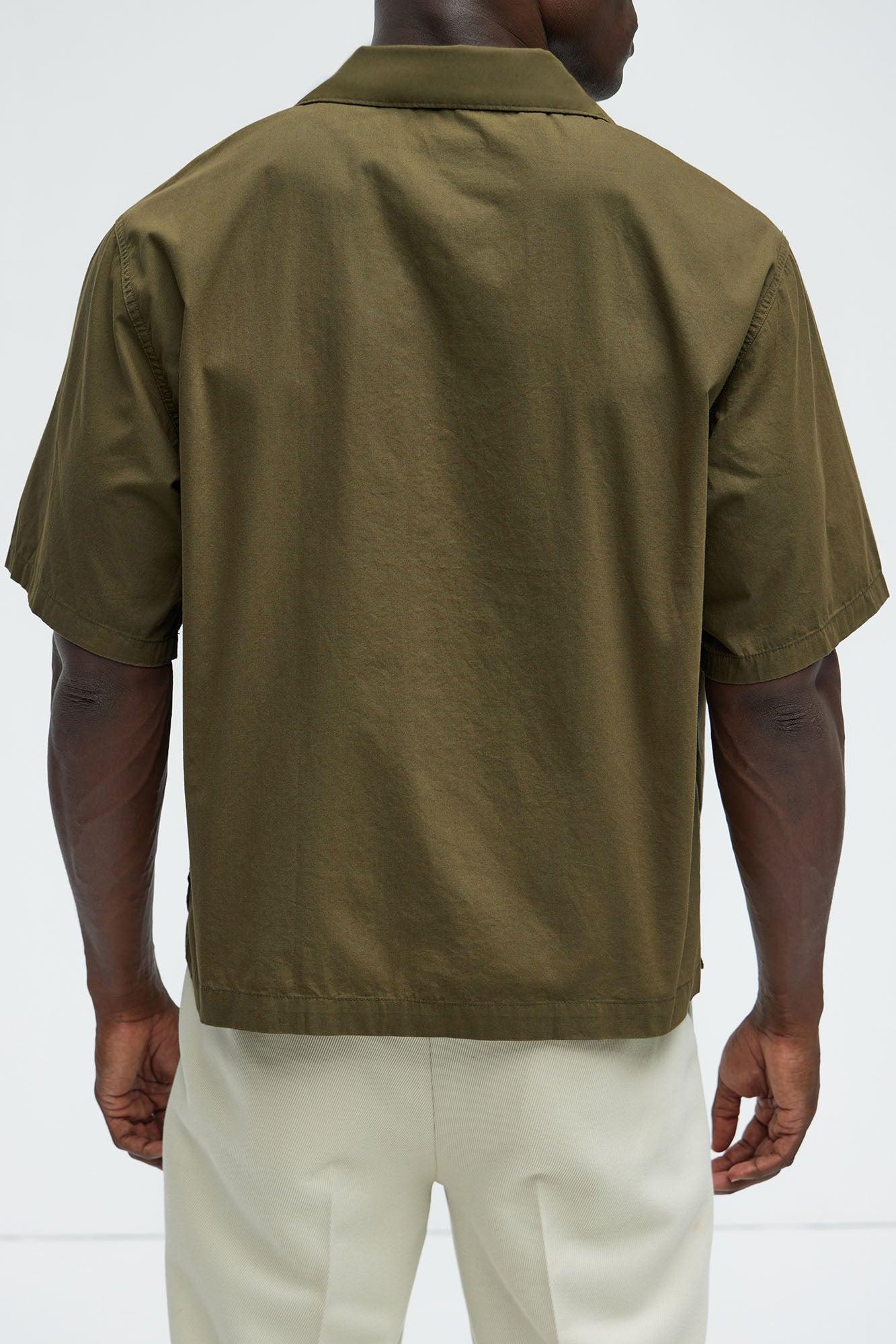 Ryland Relaxed Cotton Short Sleeve Cuban Shirt - Olive Product Image