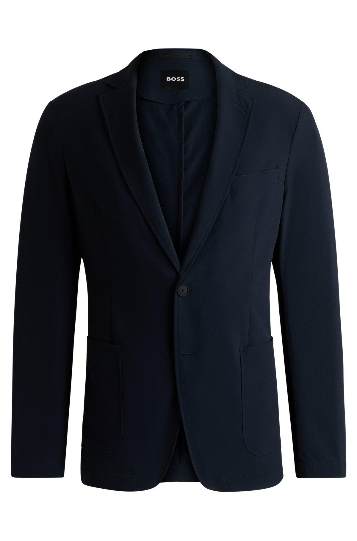 BOSS - Slim-fit suit jacket in travel-friendly stretch softshell - Dark Blue Product Image