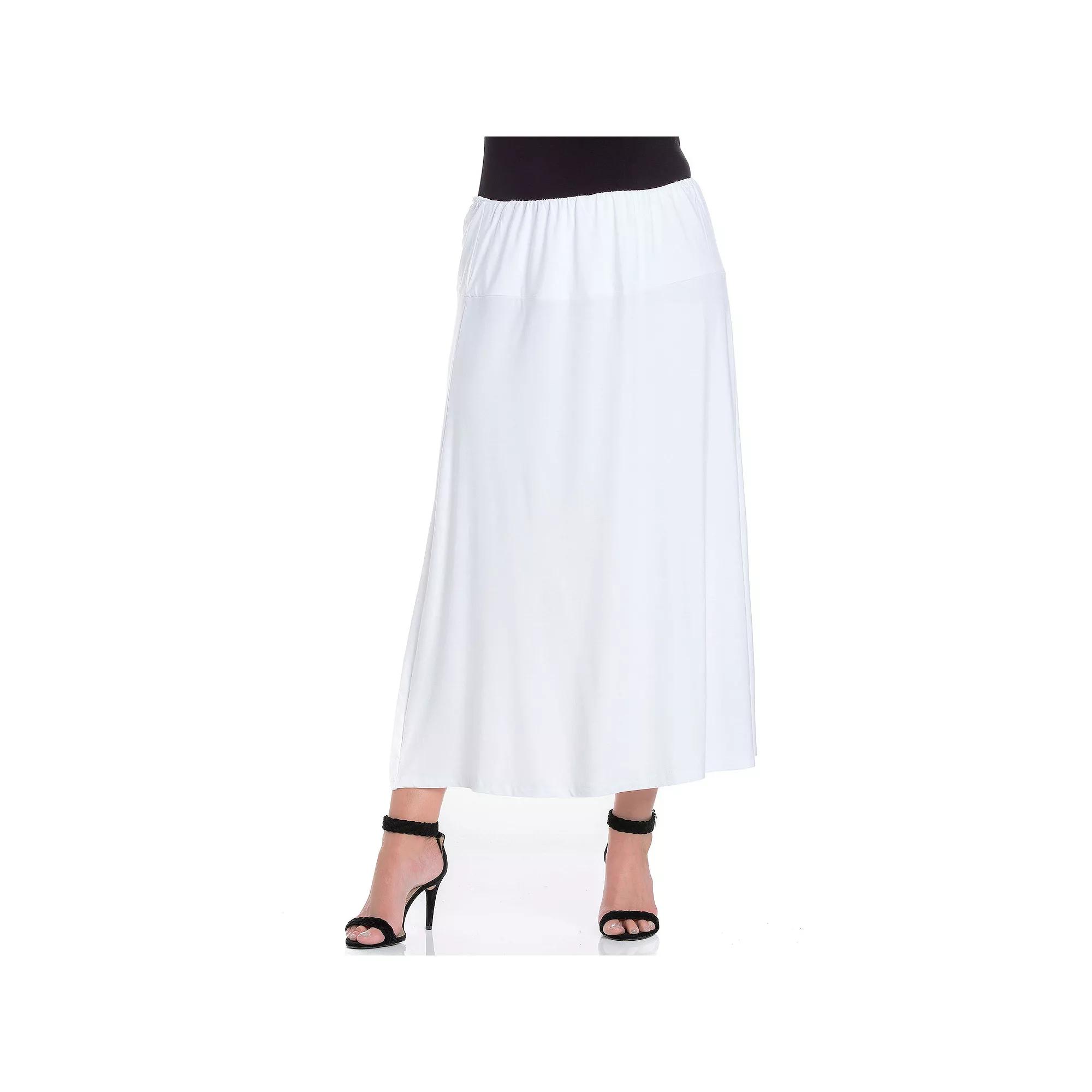 Plus Size 24Seven Comfort Apparel Comfortable Fit Elastic Waist Maxi Skirt, Women's, Size: 1XL, White Product Image