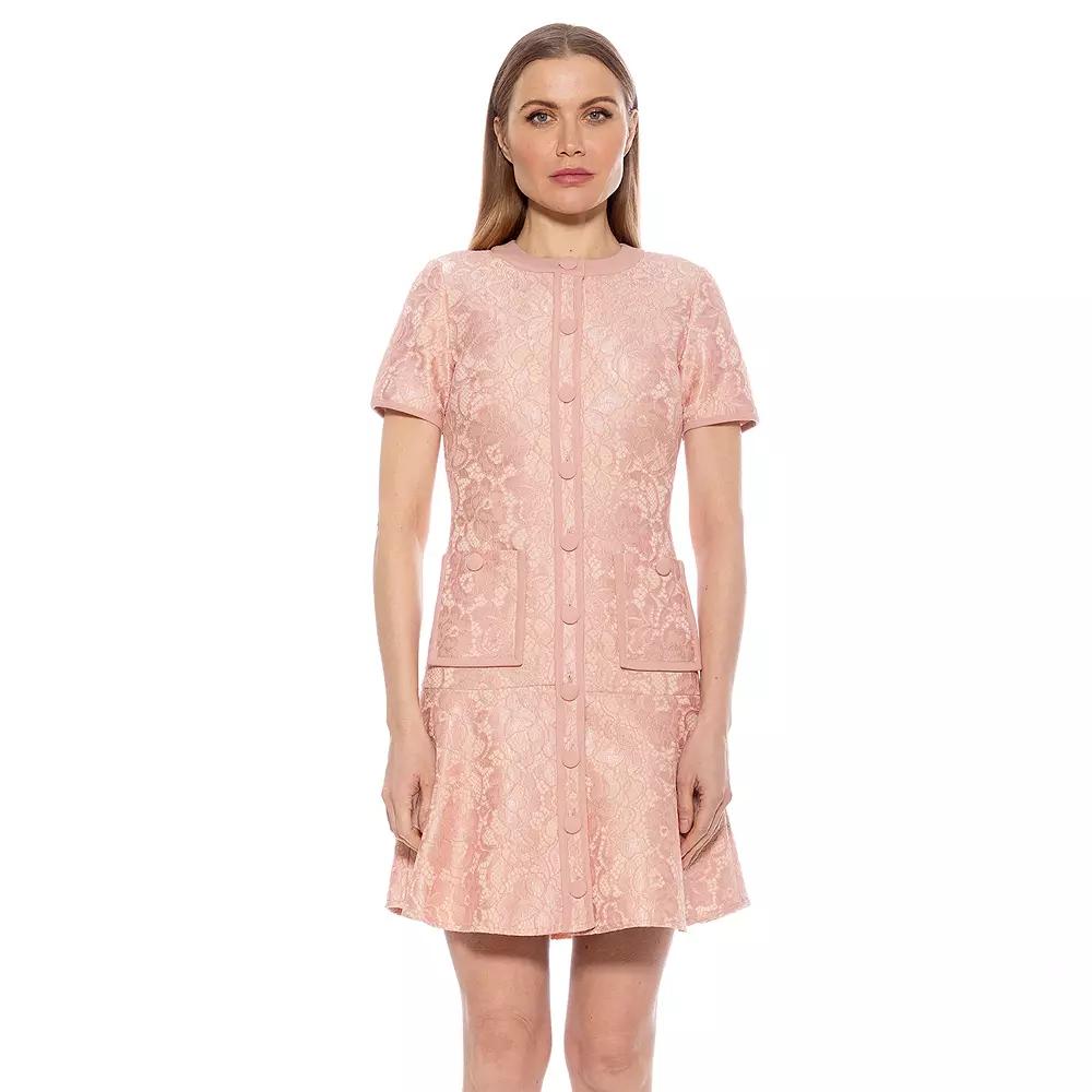Women's ALEXIA ADMOR Brecken Lace Short Sleeve Fit & Flare Mini Dress, Size: 14, Pink Product Image