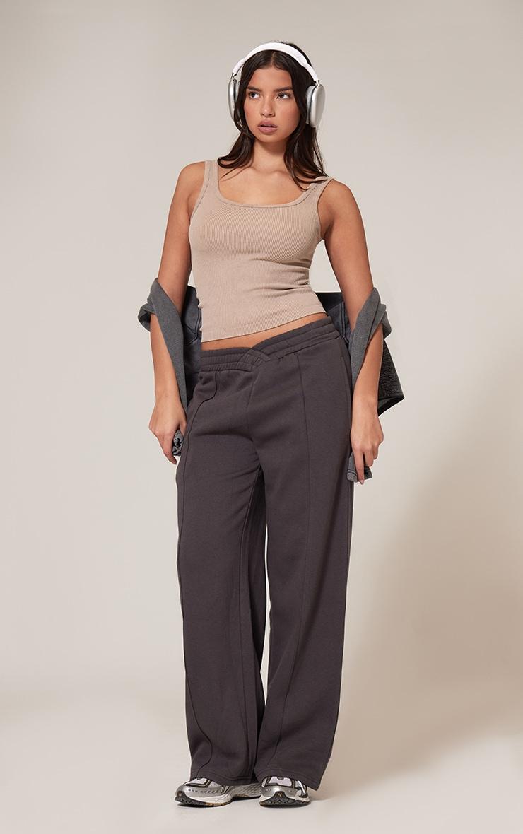 Stone Faded Snatched Rib Scoop Neck Vest Top Product Image