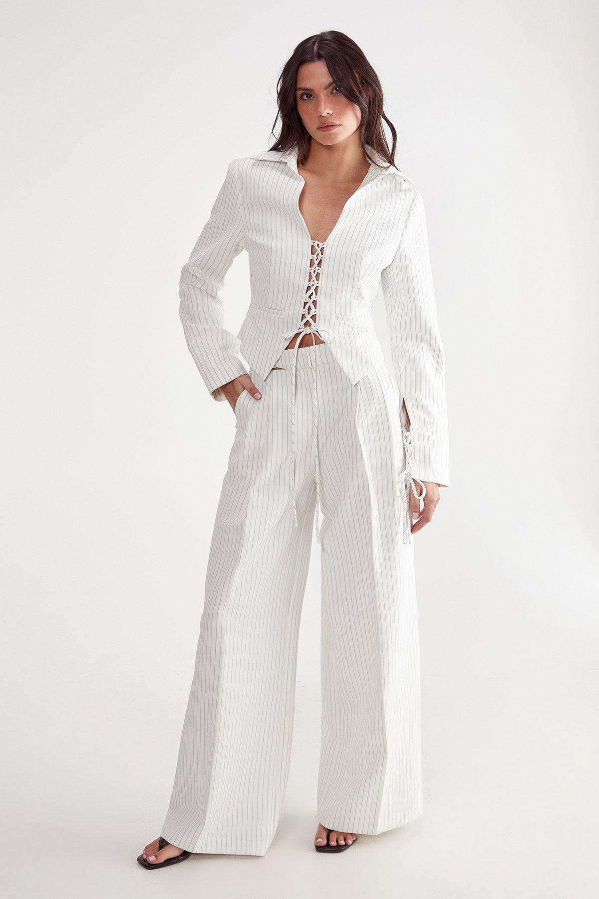 Tailored Cut Out Detail Pinstripe Trouser Product Image