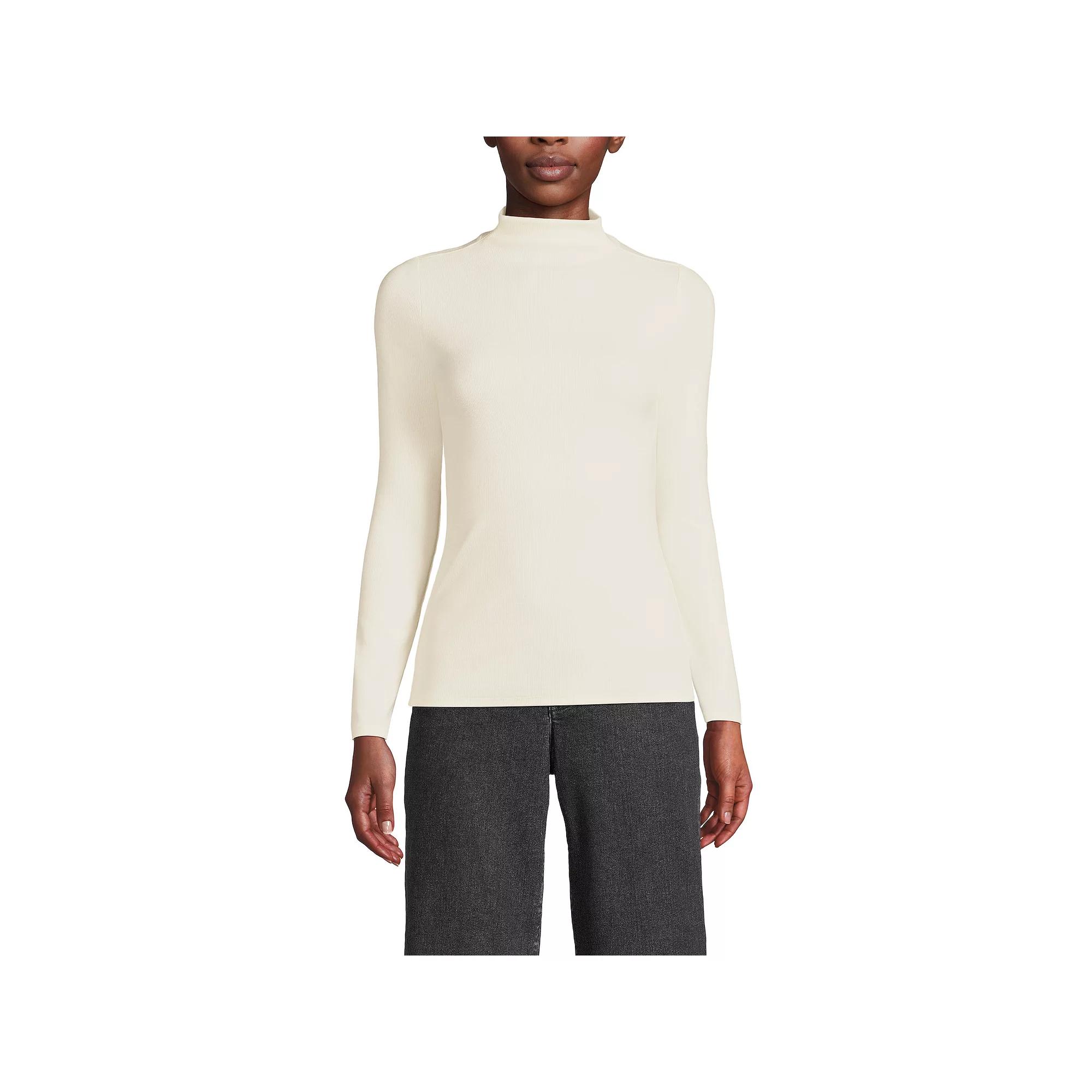 Women's Lands' End Rib Skimming Long Sleeve Mock Neck Top,  Product Image