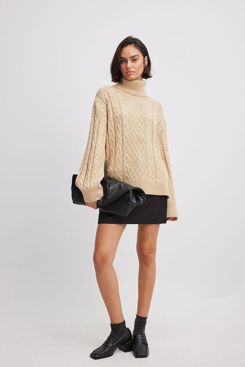 Turtle Neck Knitted Cable Sweater Product Image
