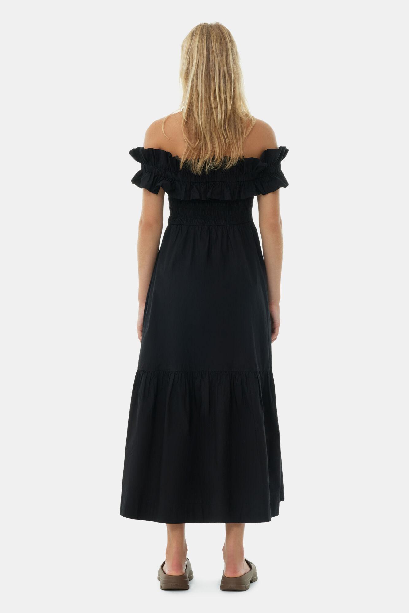 Black Cotton Poplin Long Smock Dress Product Image