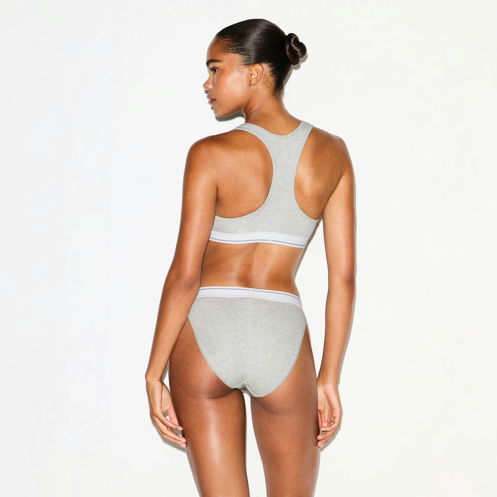 COTTON RIB SPLIT NECK BRALETTE | LIGHT HEATHER GREY STRIPE Product Image