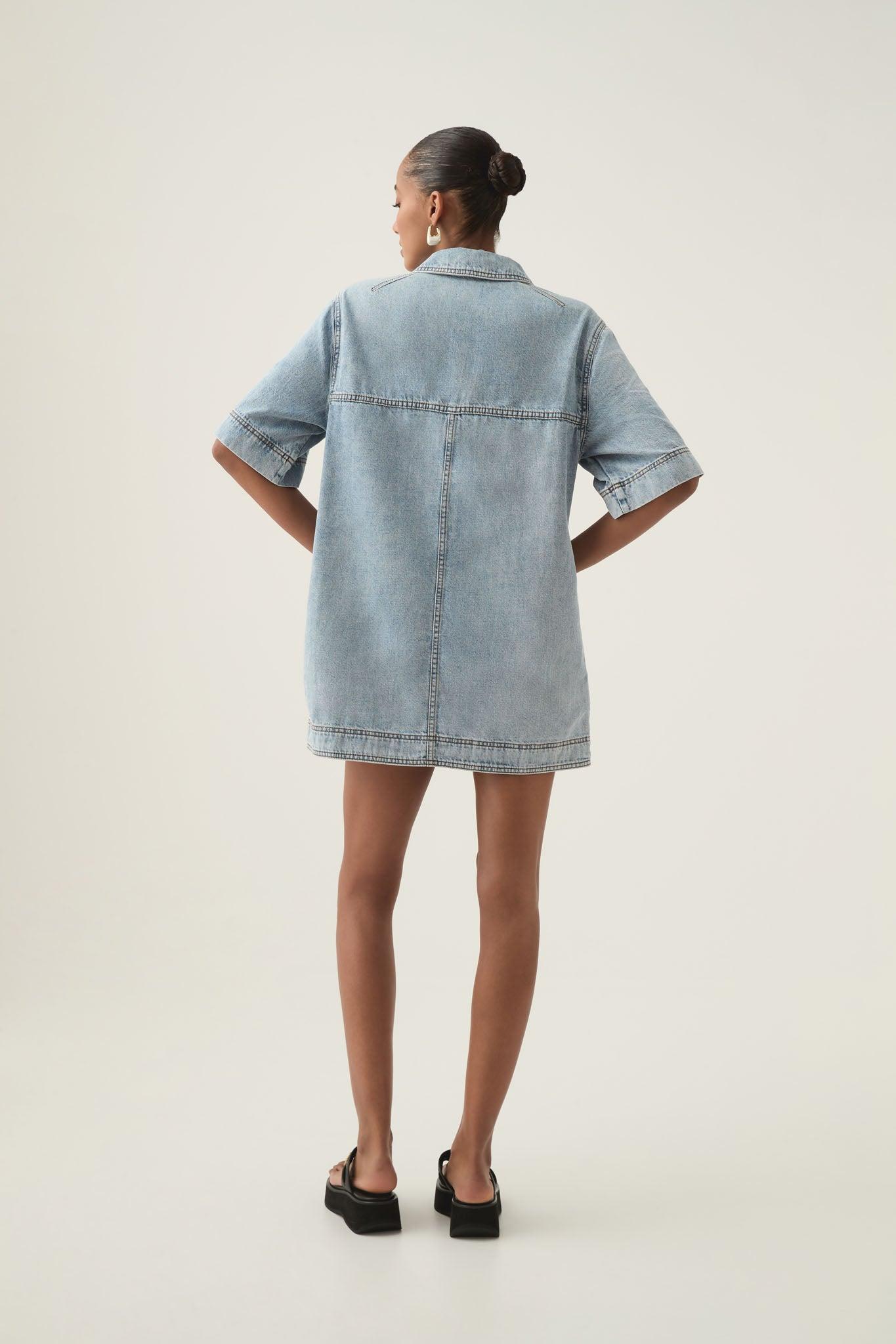 Aura Denim Mini Tunic Dress Product Image