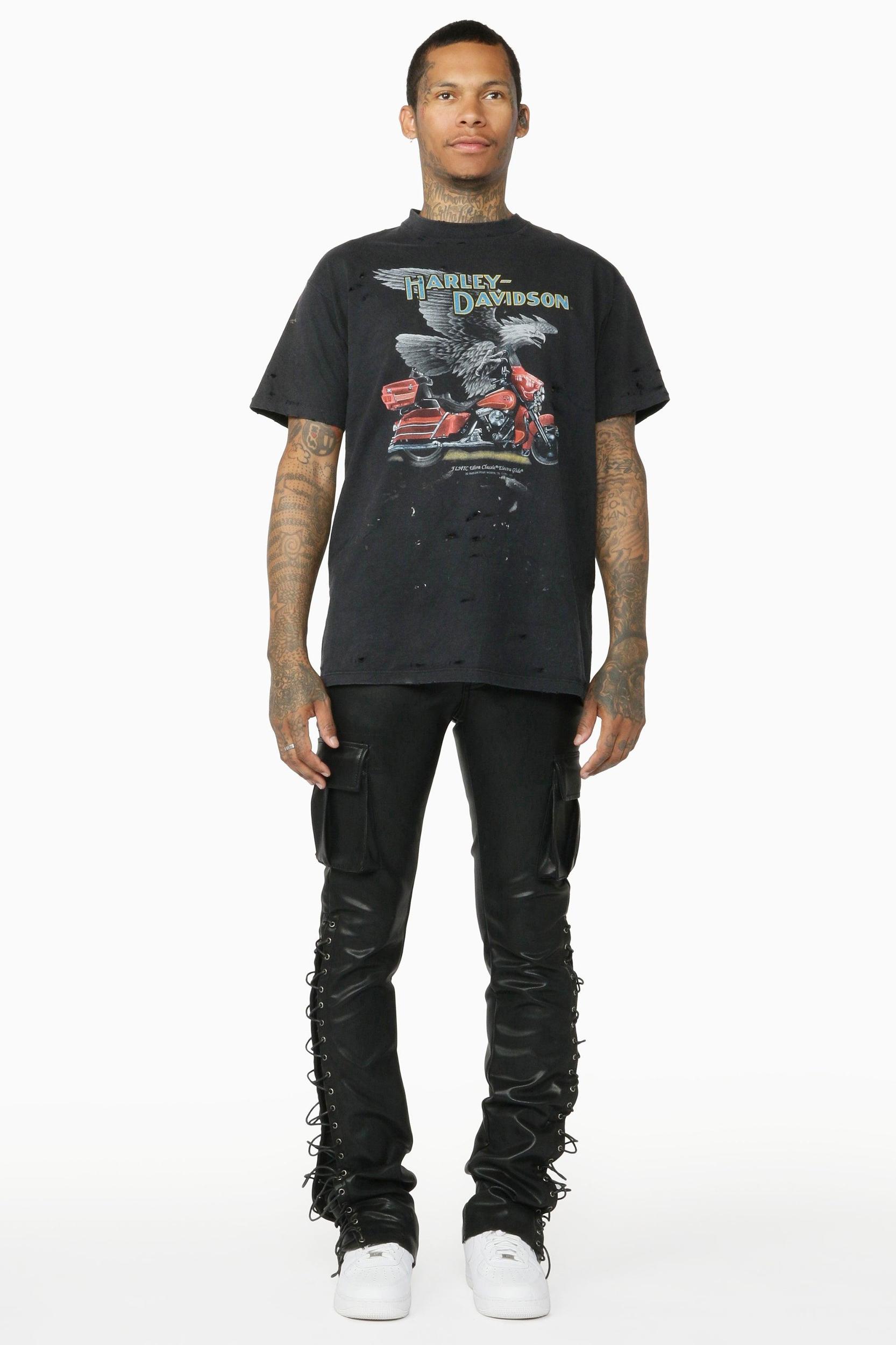 Honor Black Faux Leather Stacked Flare Jean Male Product Image
