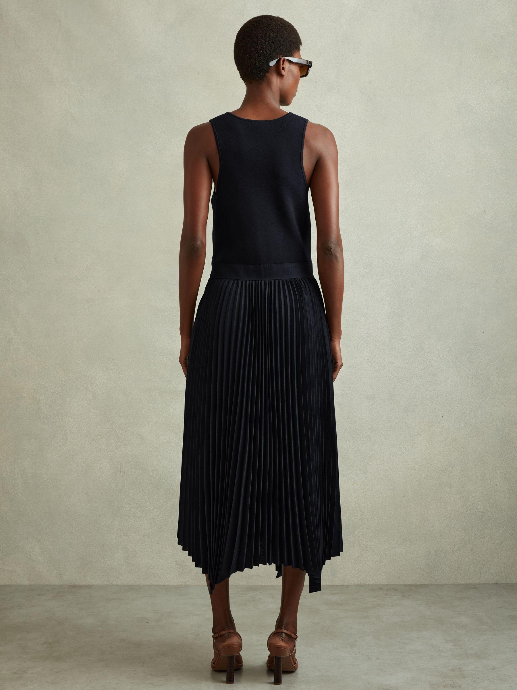 Knit Hybrid Midi Dress in Navy Product Image