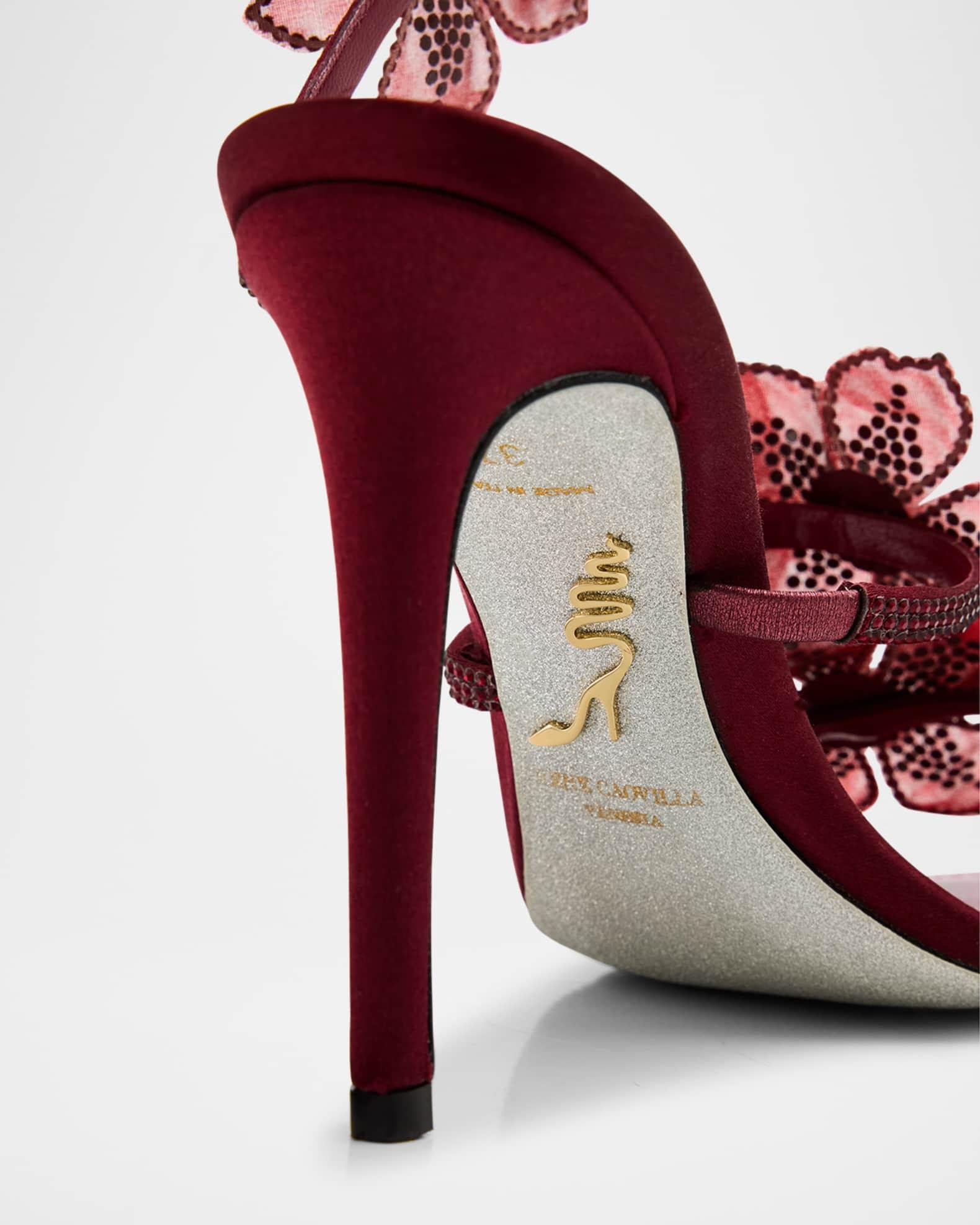 Floraine Crystal Flower Satin Snake Wrap Sandals Product Image