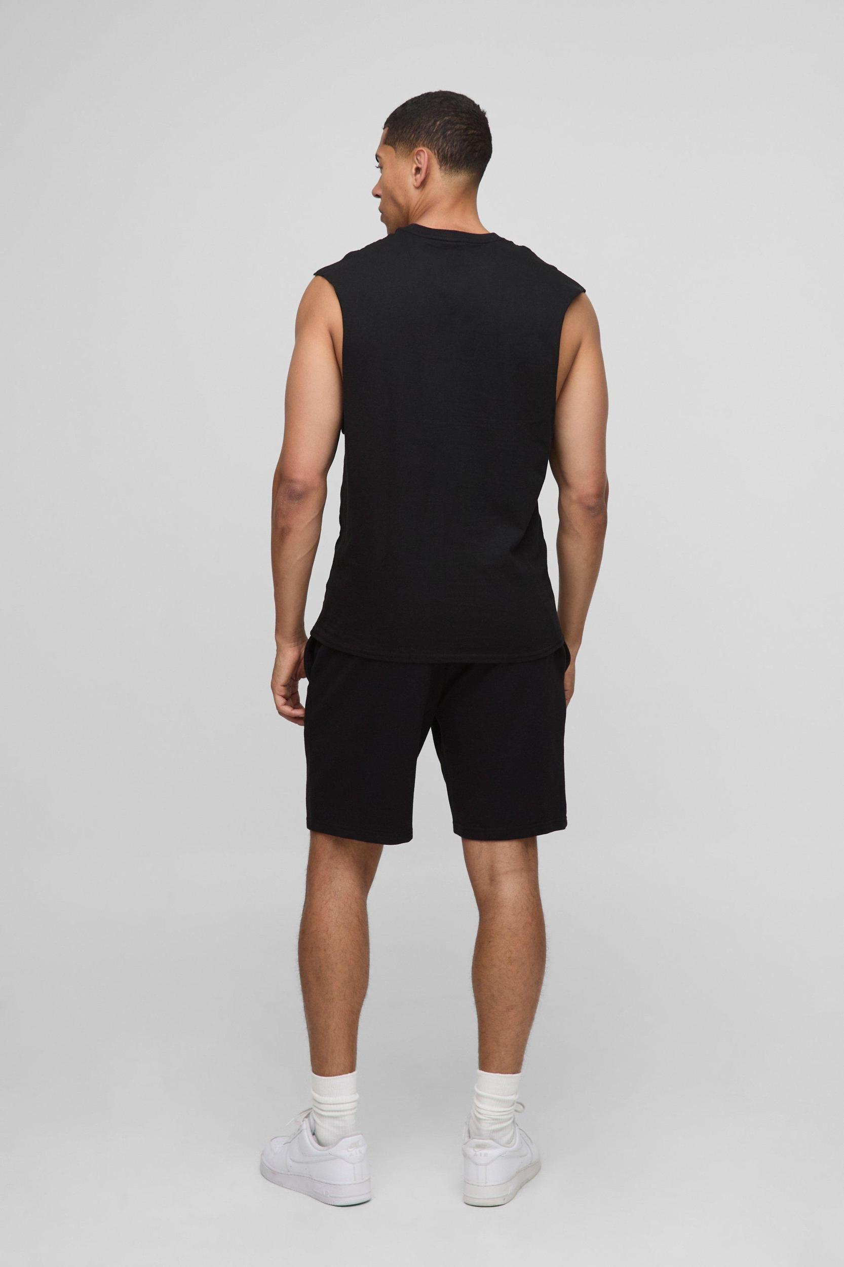 Black Regular Fit Ice Cube License Tank | boohooMAN USA Product Image