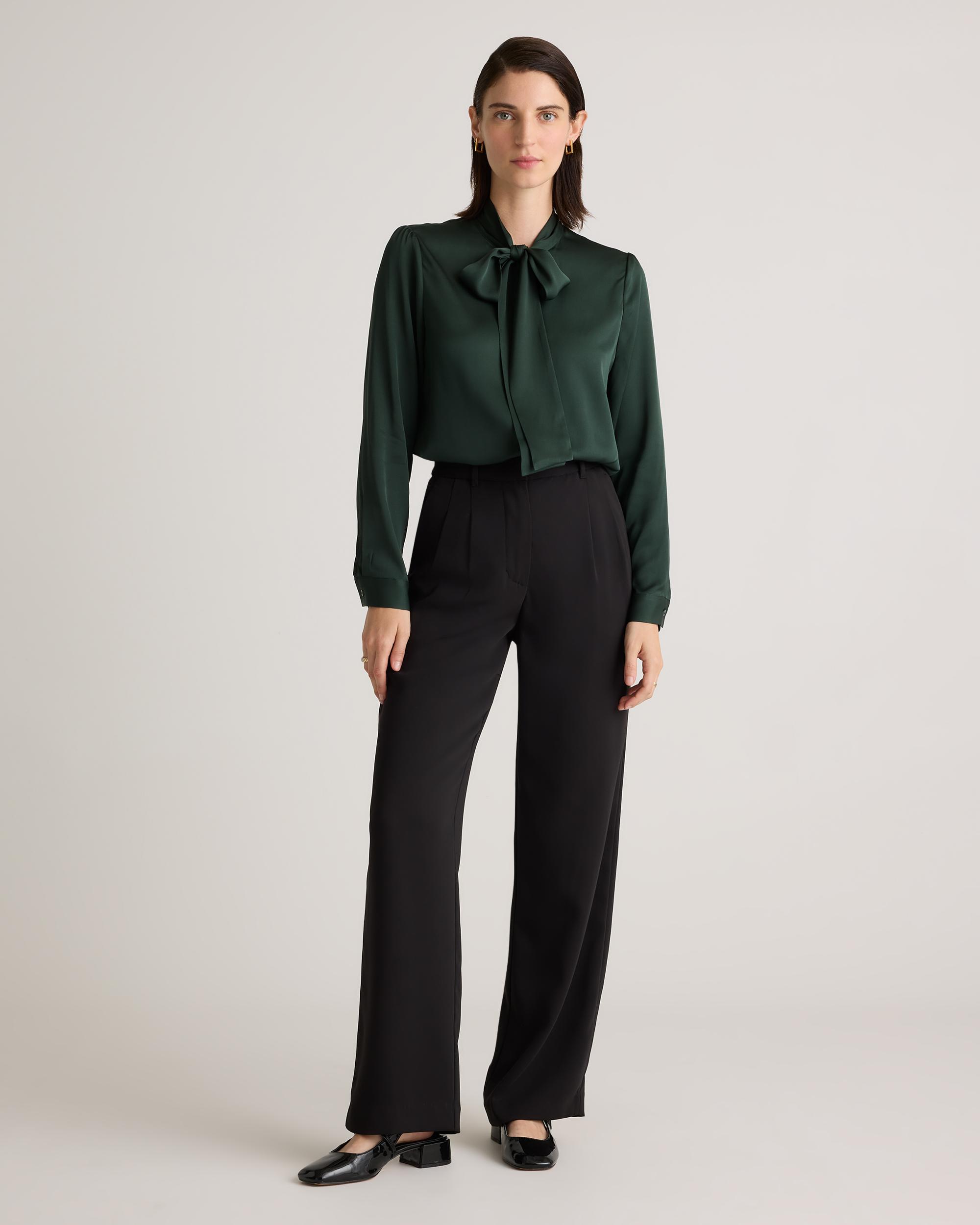 Quince | Women's Washable Stretch Silk Tie Neck Blouse Product Image