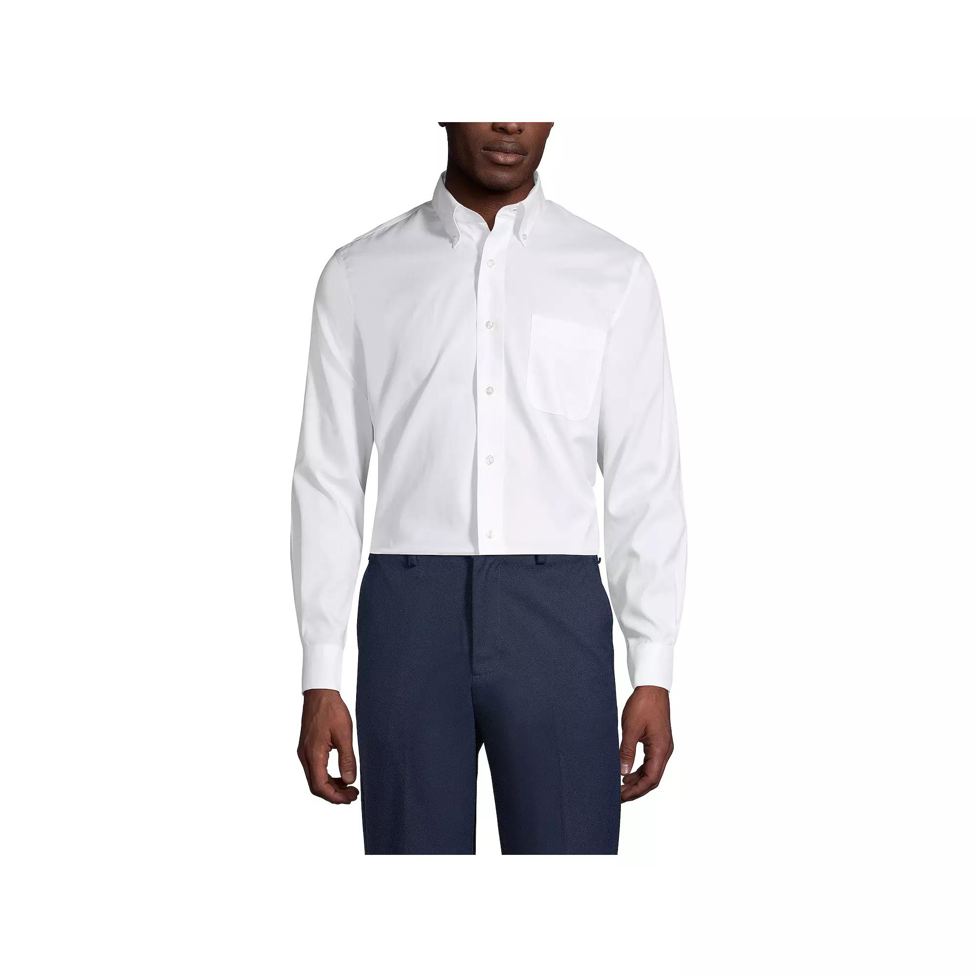 Men's Lands' End School Uniform Long Sleeve No-Iron Pinpoint Dress Shirt,  Product Image