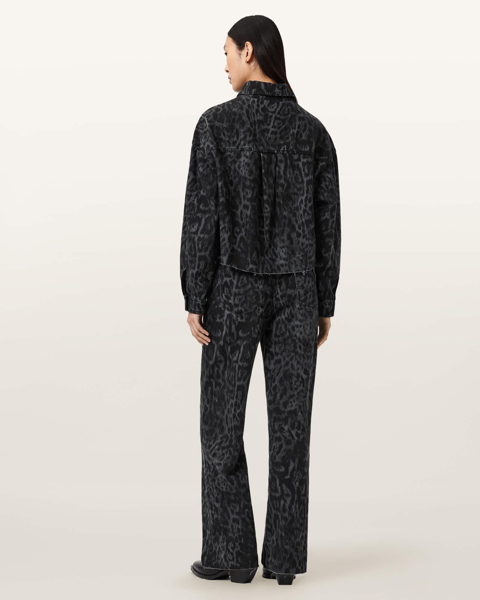 Blake Wide Leg Leopard Print Jeans LEPPO BLACK | ALLSAINTS US Product Image
