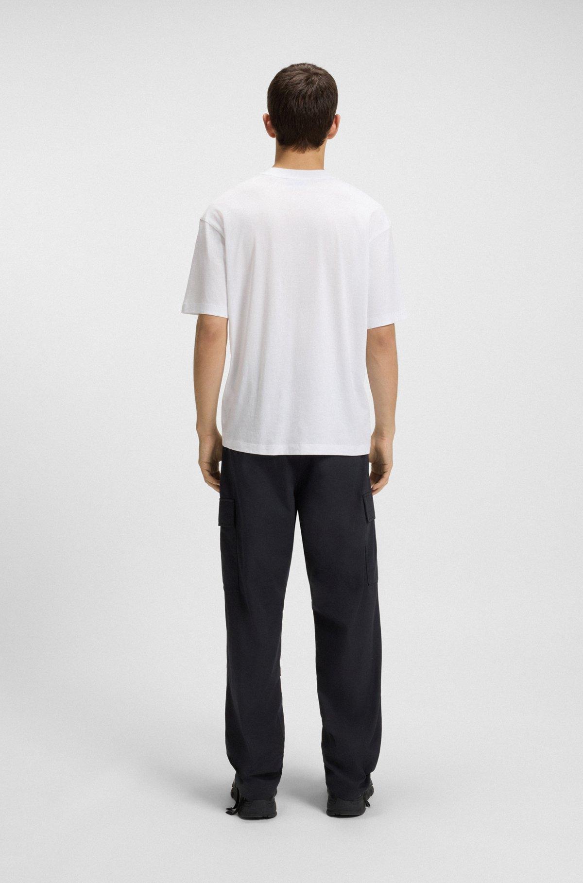 HUGO - Stretch-cotton T-shirt with graphic logo print - White Product Image