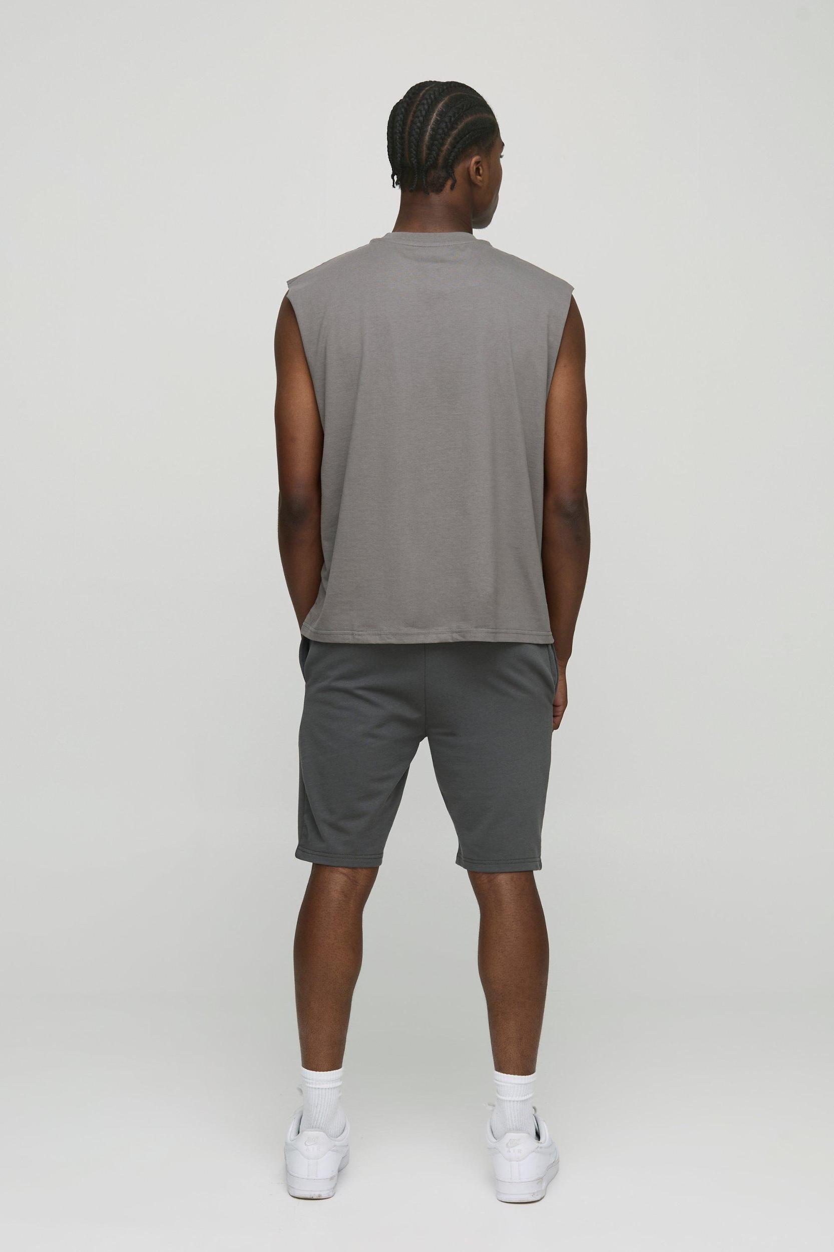 260GSM Loopback Basic Slim Fit Mid Length Shorts | boohooMAN USA Product Image