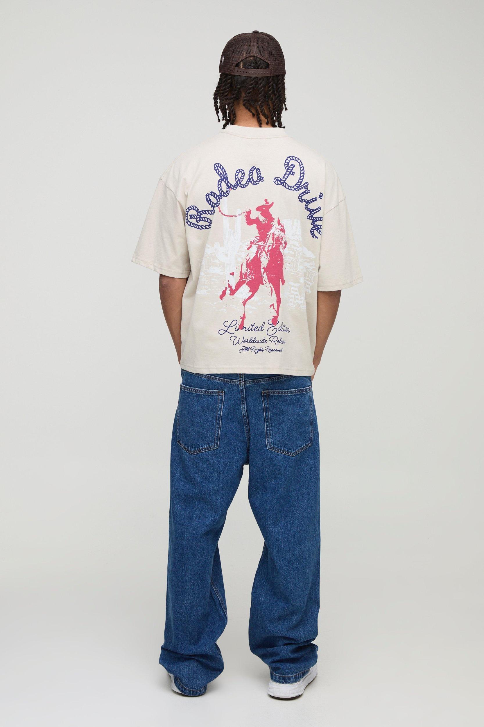 Oversized Boxy Extended Neck Rodeo Drive Western Graphic T-Shirt | boohooMAN USA Product Image