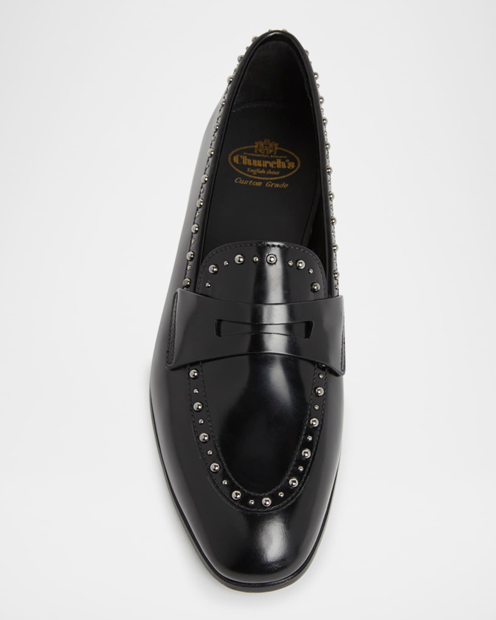 Onyx Met Studded Leather Penny Loafers Product Image
